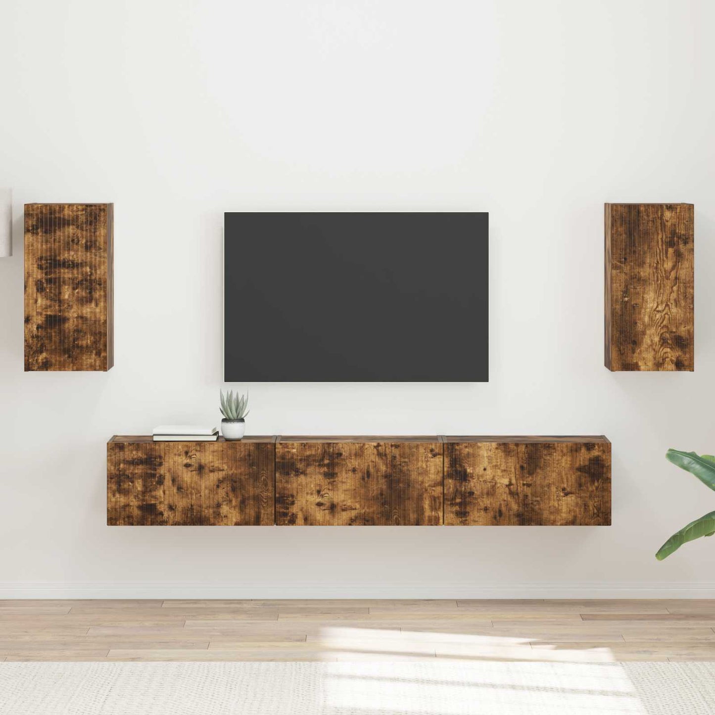 Tv-meubelset Wandgemonteerd 5 pcs Gerookt eiken Bewerkt hout is nu te koop bij PeponiXL, paradijselijk wonen!
