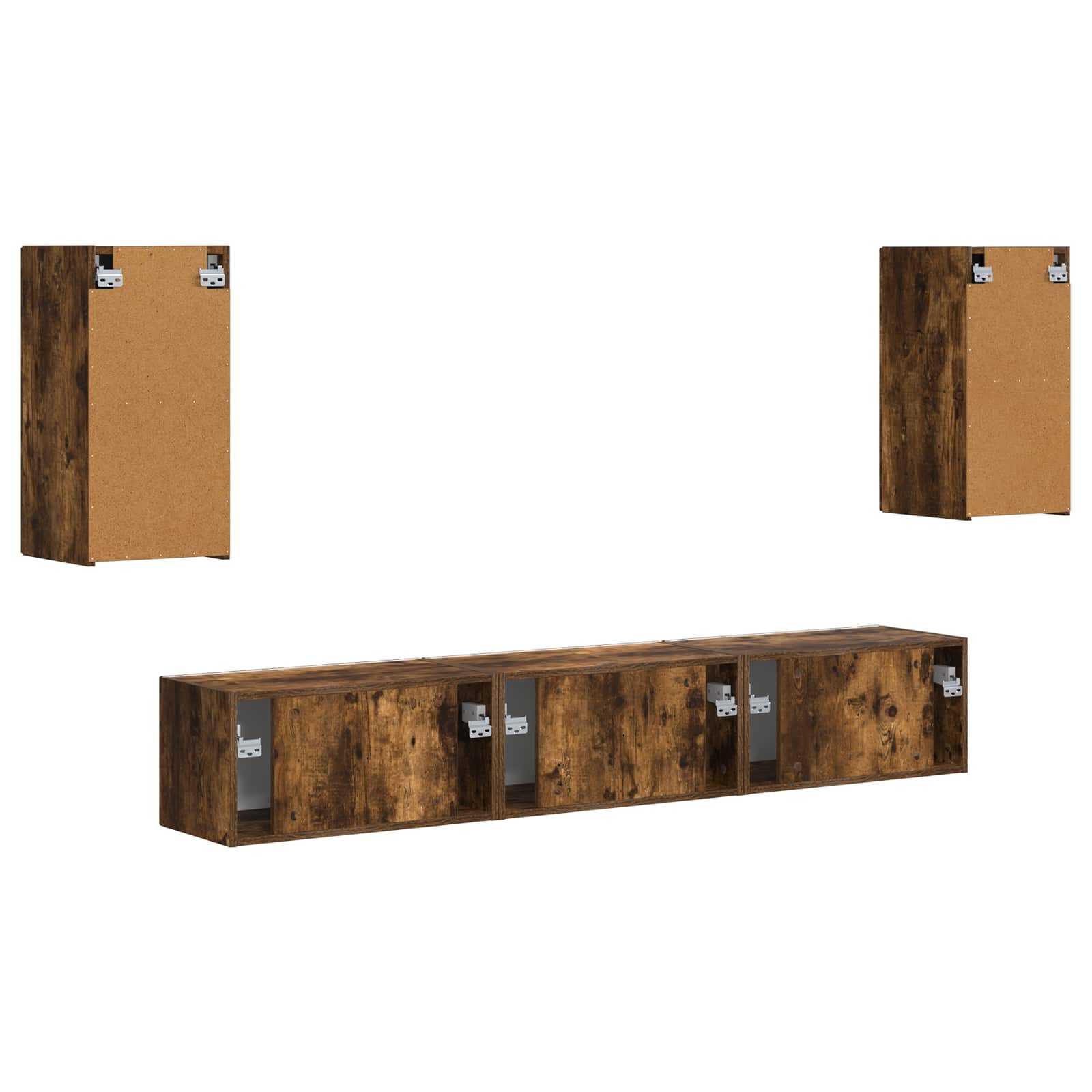 Tv-meubelset Wandgemonteerd 5 pcs Gerookt eiken Bewerkt hout is nu te koop bij PeponiXL, paradijselijk wonen!