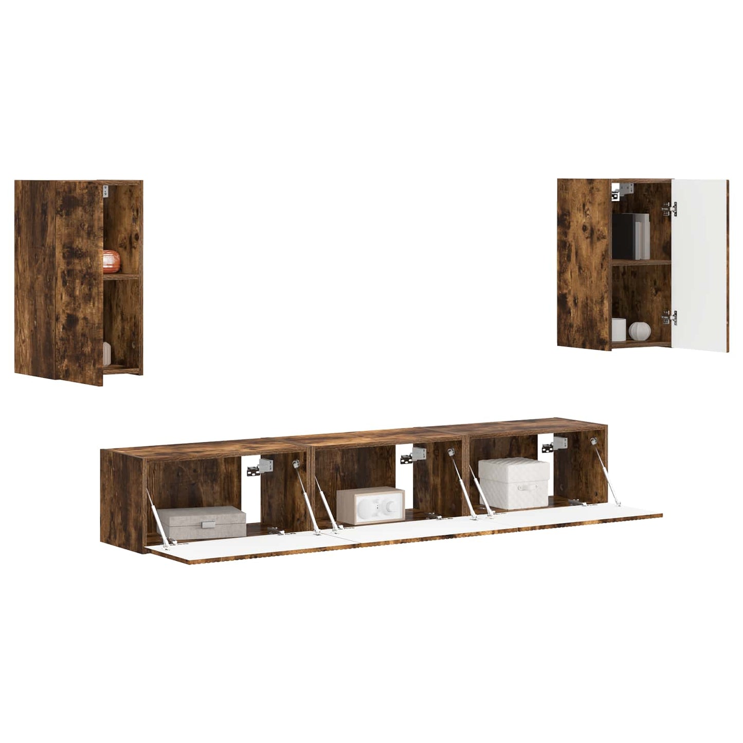 Tv-meubelset Wandgemonteerd 5 pcs Gerookt eiken Bewerkt hout is nu te koop bij PeponiXL, paradijselijk wonen!