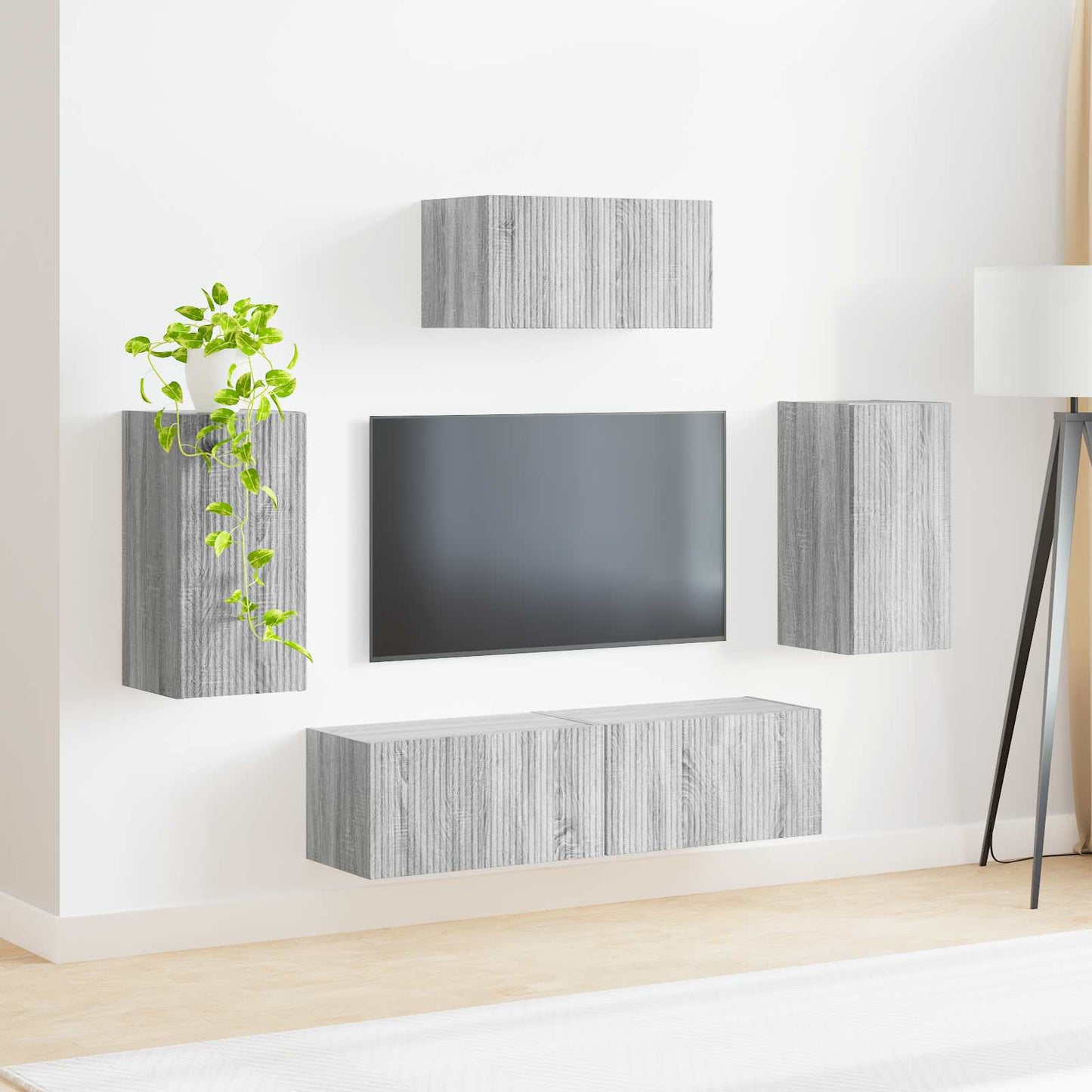 Tv-meubelset Wandgemonteerd 5 pcs Grijs Sonoma Bewerkt hout is nu te koop bij PeponiXL, paradijselijk wonen!