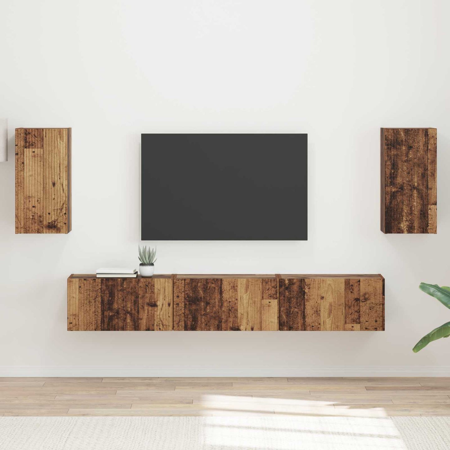 Tv-meubelset Wandgemonteerd 5 pcs Oudhout Bewerkt hout is nu te koop bij PeponiXL, paradijselijk wonen!