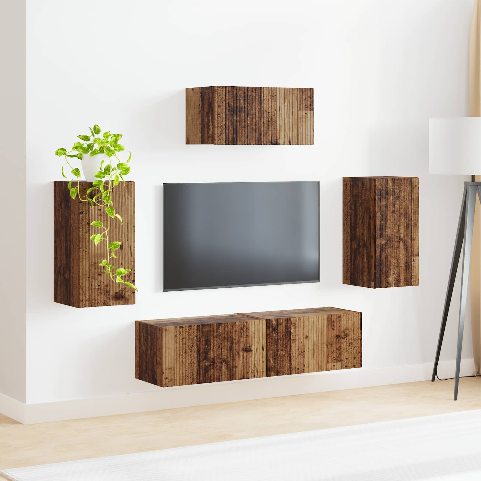 Tv-meubelset Wandgemonteerd 5 pcs Oudhout Bewerkt hout is nu te koop bij PeponiXL, paradijselijk wonen!