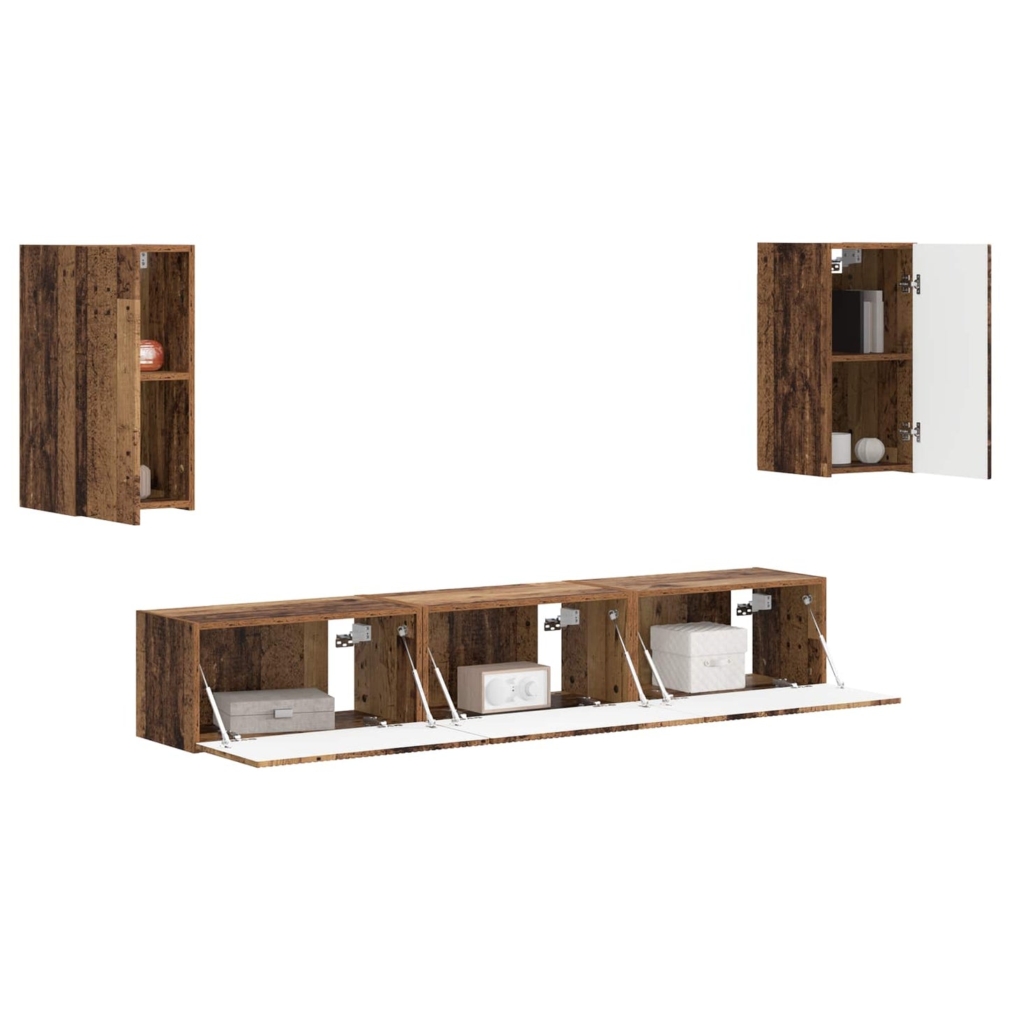 Tv-meubelset Wandgemonteerd 5 pcs Oudhout Bewerkt hout is nu te koop bij PeponiXL, paradijselijk wonen!