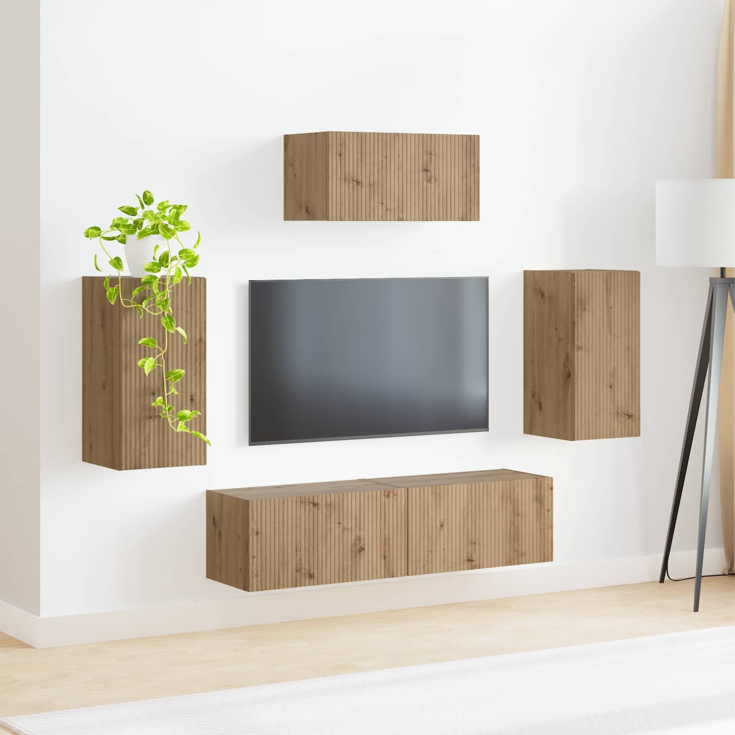 Tv-meubelset 5 pcs Artisan Eiken Bewerkt hout is nu te koop bij PeponiXL, paradijselijk wonen!