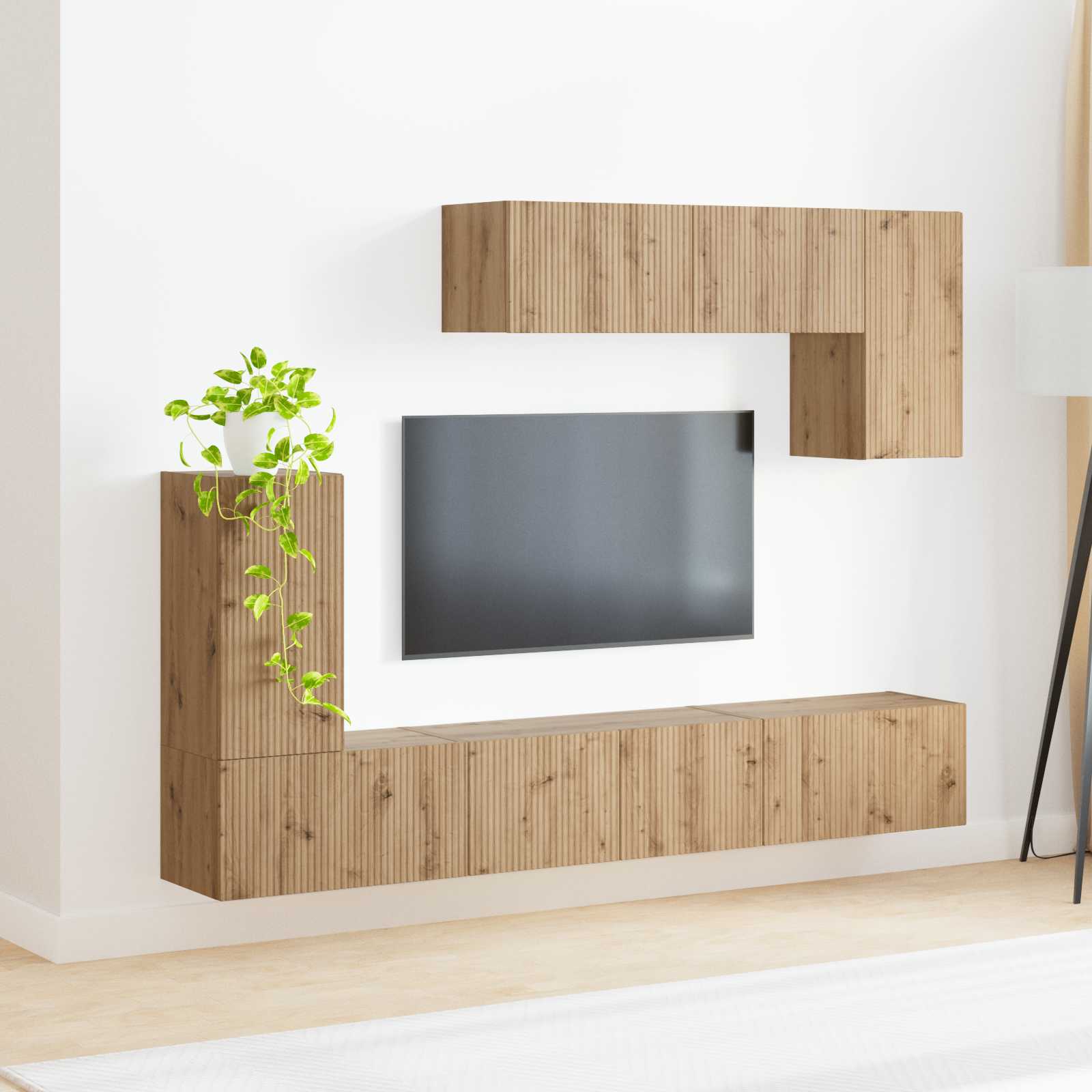 Tv-meubelset Wandgemonteerd 4 pcs Sonoma Eiken Bewerkt hout is nu te koop bij PeponiXL, paradijselijk wonen!