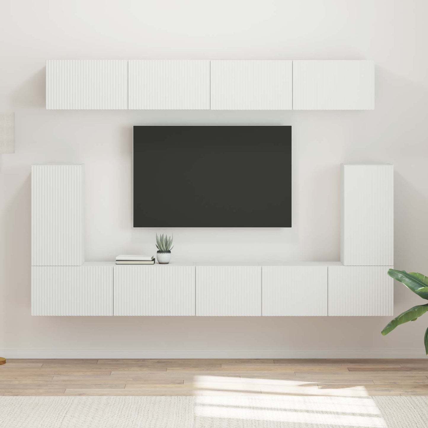 Tv-meubelset Wandgemonteerd 5 pcs Wit Bewerkt hout is nu te koop bij PeponiXL, paradijselijk wonen!