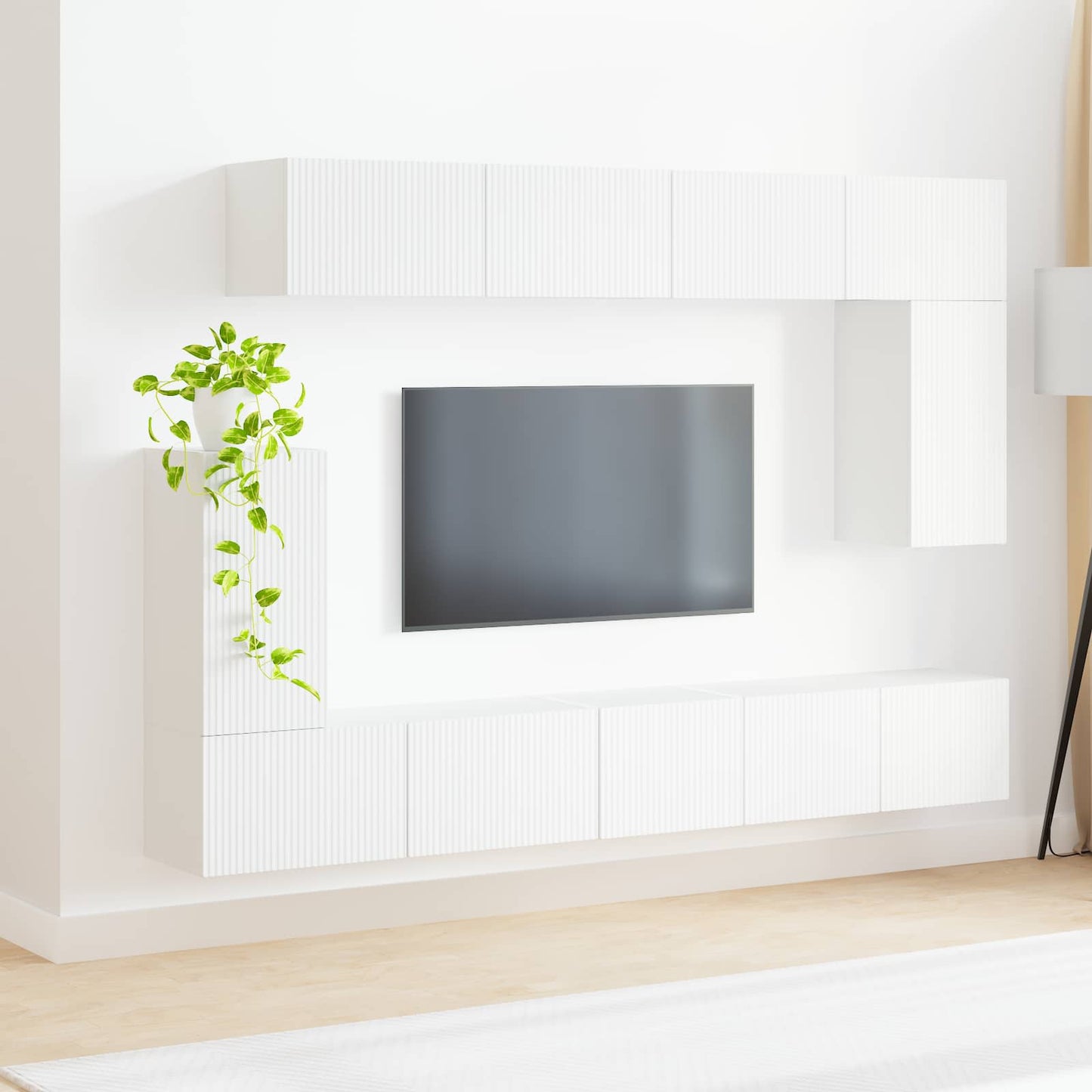 Tv-meubelset Wandgemonteerd 5 pcs Wit Bewerkt hout is nu te koop bij PeponiXL, paradijselijk wonen!