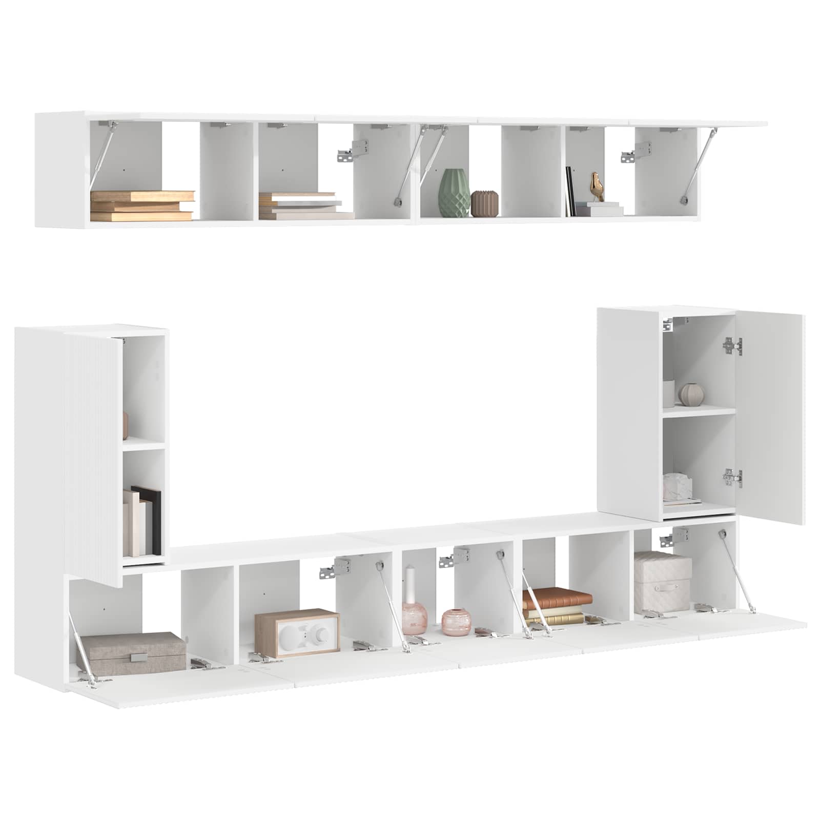 Tv-meubelset Wandgemonteerd 5 pcs Wit Bewerkt hout is nu te koop bij PeponiXL, paradijselijk wonen!