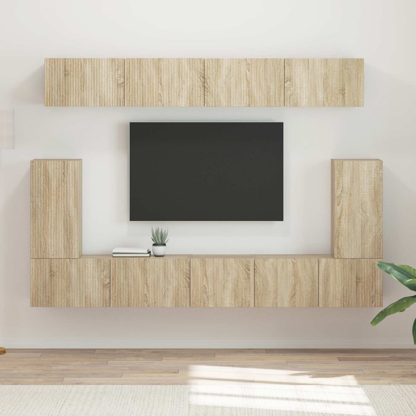 Tv-meubelset Wandgemonteerd 5 pcs Sonoma Eiken Bewerkt hout is nu te koop bij PeponiXL, paradijselijk wonen!