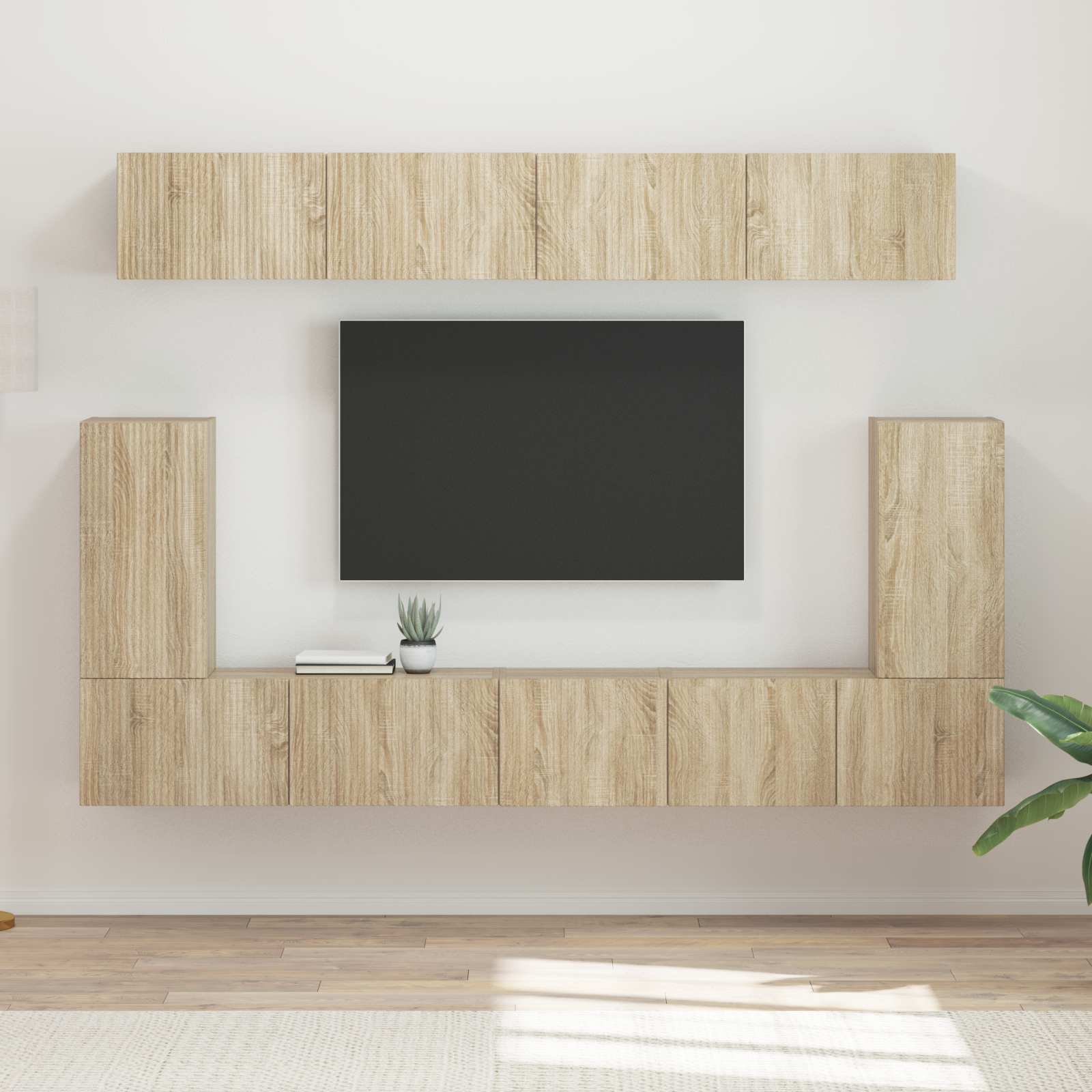 Tv-meubelset Wandgemonteerd 5 pcs Sonoma Eiken Bewerkt hout is nu te koop bij PeponiXL, paradijselijk wonen!