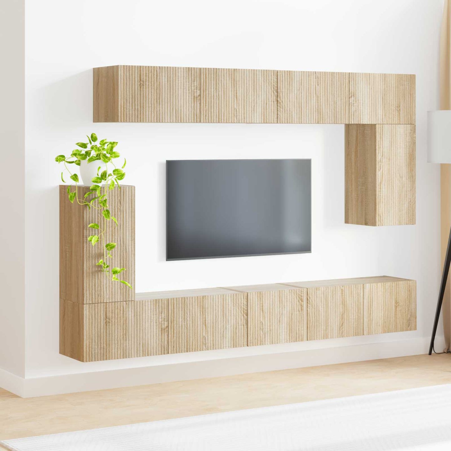 Tv-meubelset Wandgemonteerd 5 pcs Sonoma Eiken Bewerkt hout is nu te koop bij PeponiXL, paradijselijk wonen!