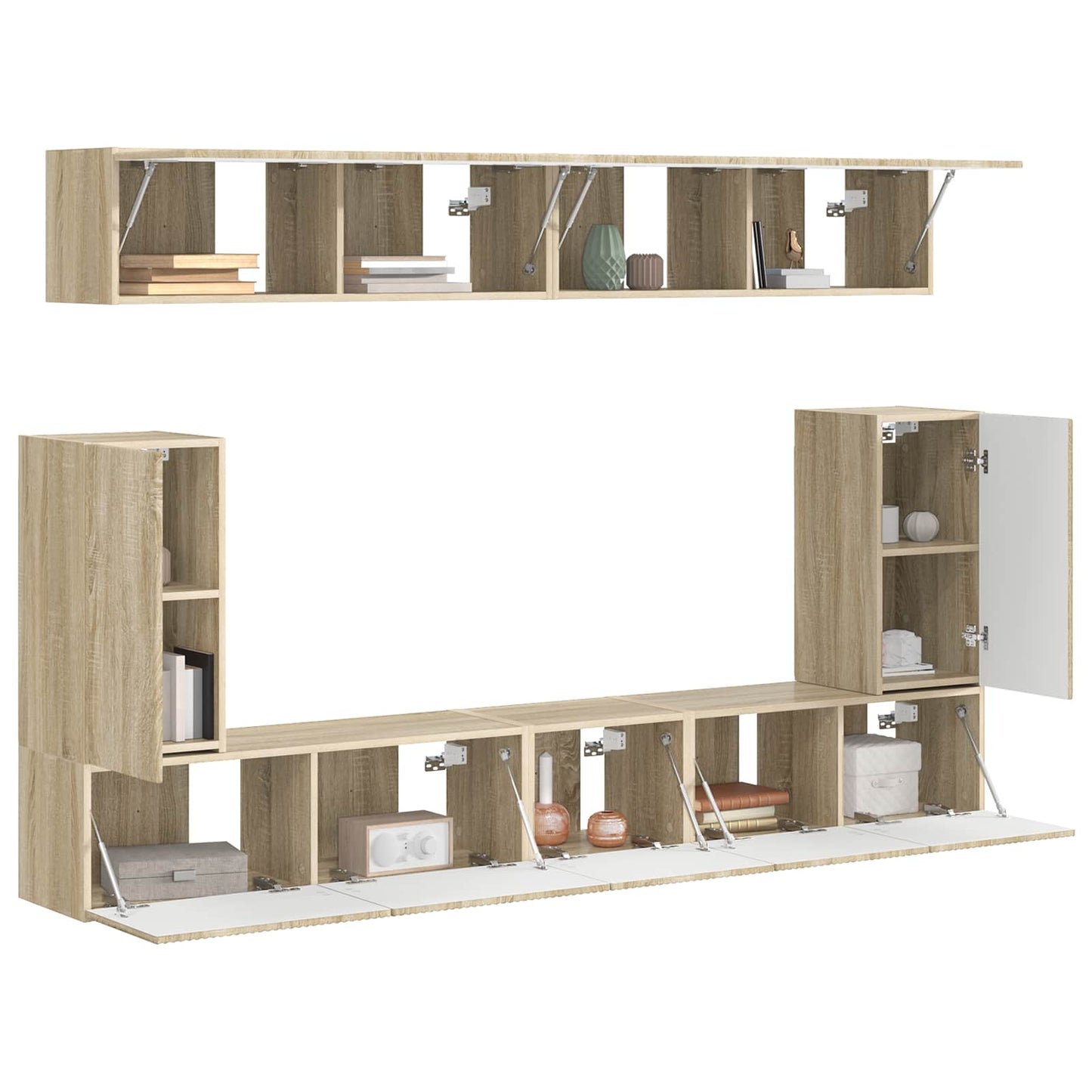 Tv-meubelset Wandgemonteerd 5 pcs Sonoma Eiken Bewerkt hout is nu te koop bij PeponiXL, paradijselijk wonen!