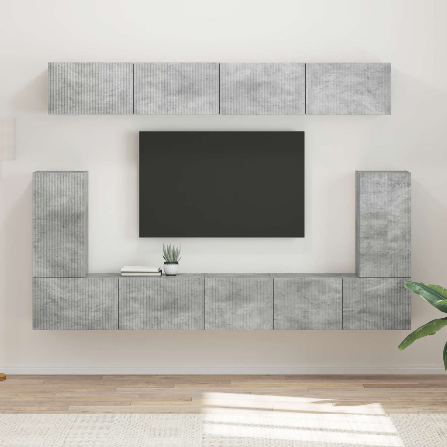 Tv-meubelset Wandgemonteerd 5 pcs Beton Grijs Bewerkt hout is nu te koop bij PeponiXL, paradijselijk wonen!