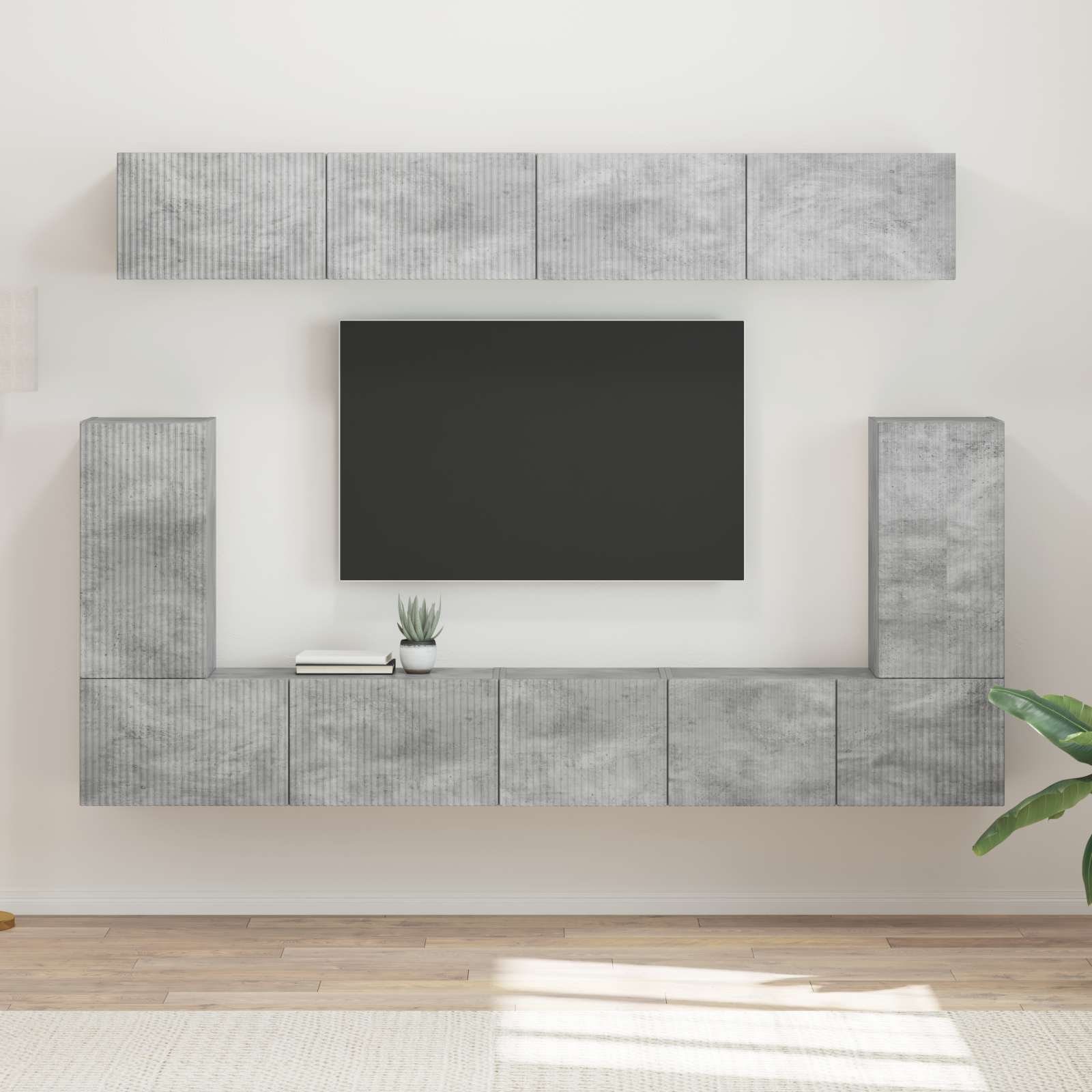 Tv-meubelset Wandgemonteerd 5 pcs Beton Grijs Bewerkt hout is nu te koop bij PeponiXL, paradijselijk wonen!