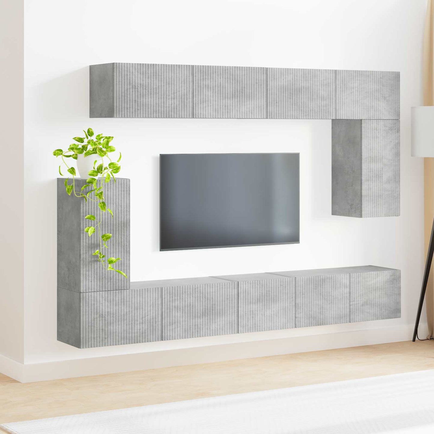 Tv-meubelset Wandgemonteerd 5 pcs Beton Grijs Bewerkt hout is nu te koop bij PeponiXL, paradijselijk wonen!