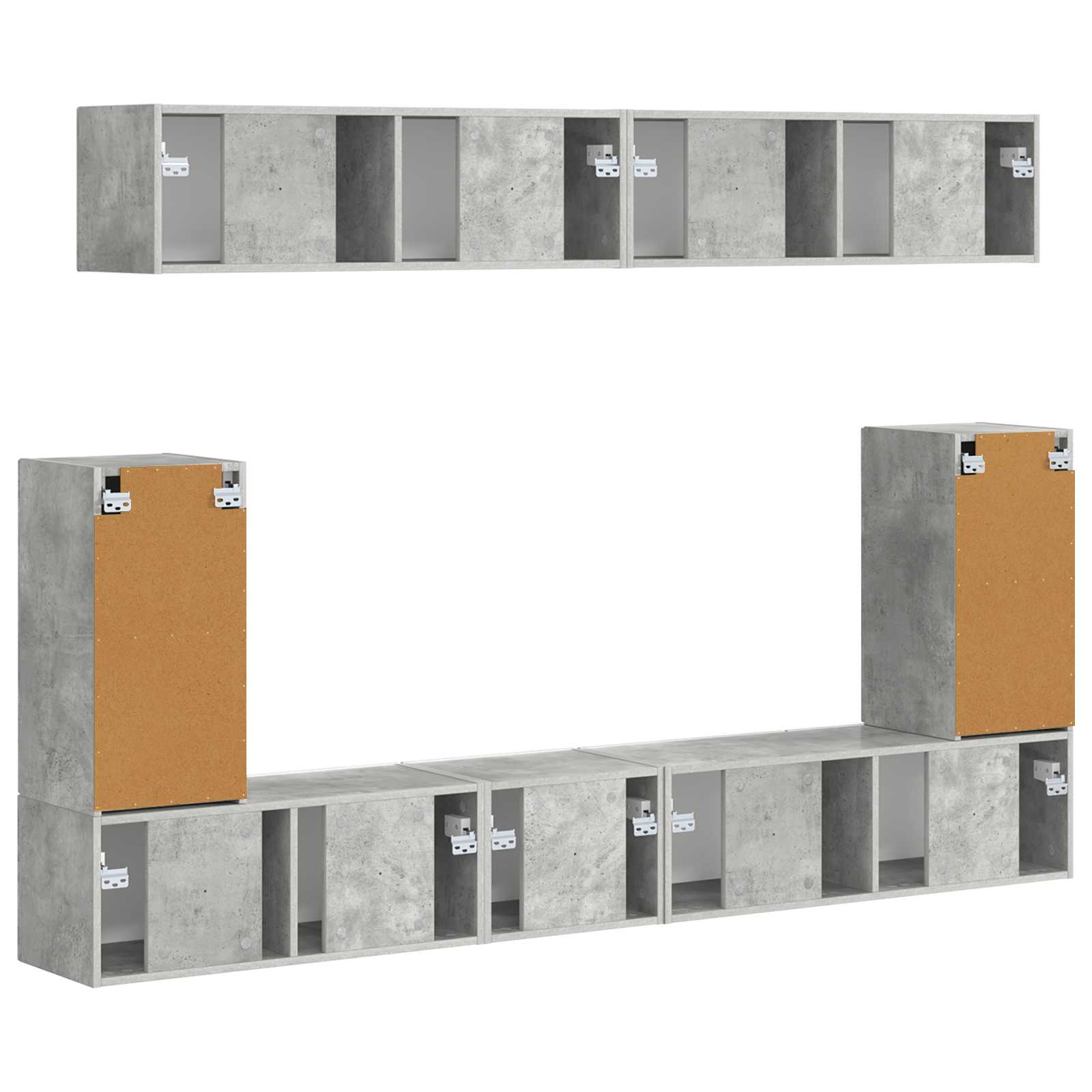 Tv-meubelset Wandgemonteerd 5 pcs Beton Grijs Bewerkt hout is nu te koop bij PeponiXL, paradijselijk wonen!