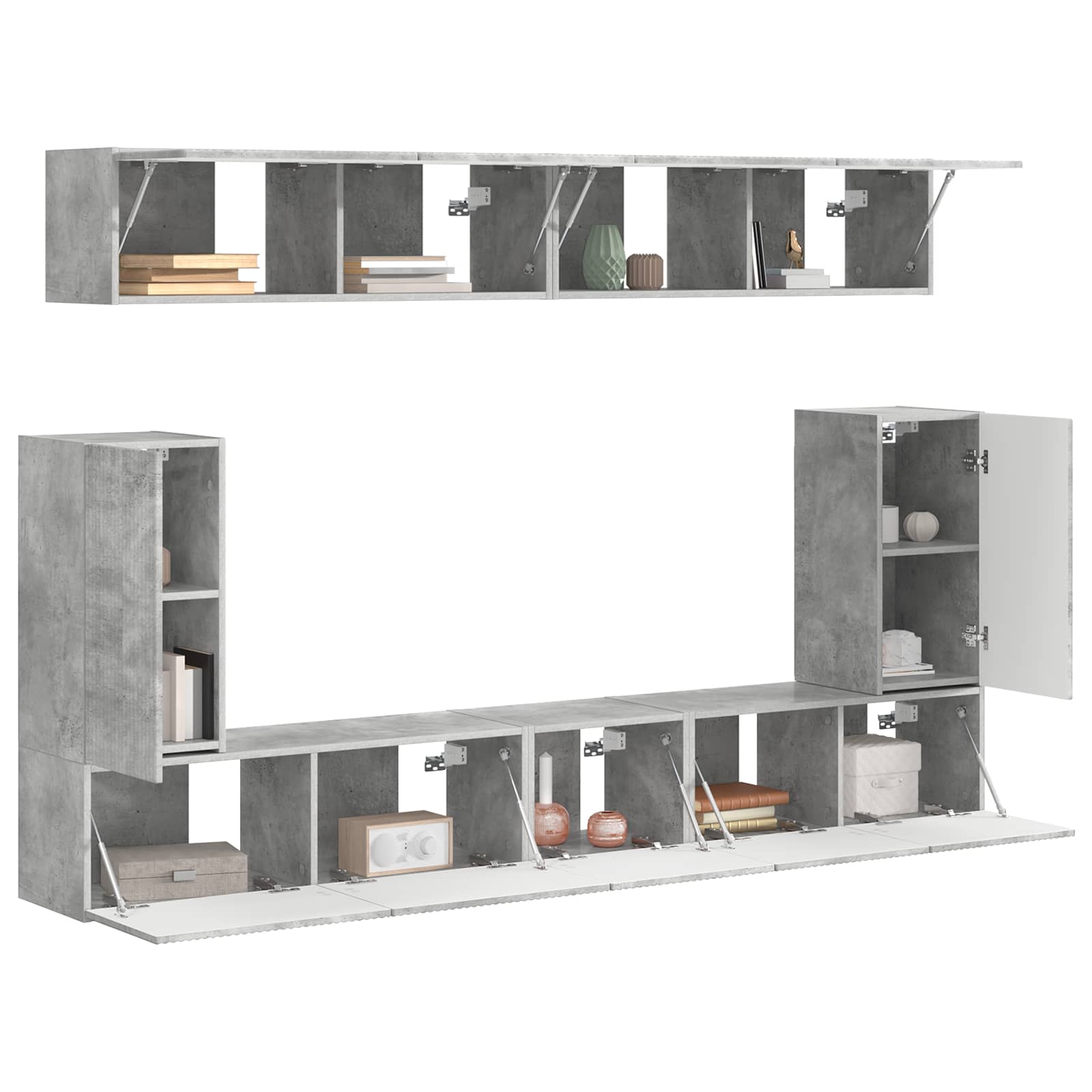 Tv-meubelset Wandgemonteerd 5 pcs Beton Grijs Bewerkt hout is nu te koop bij PeponiXL, paradijselijk wonen!