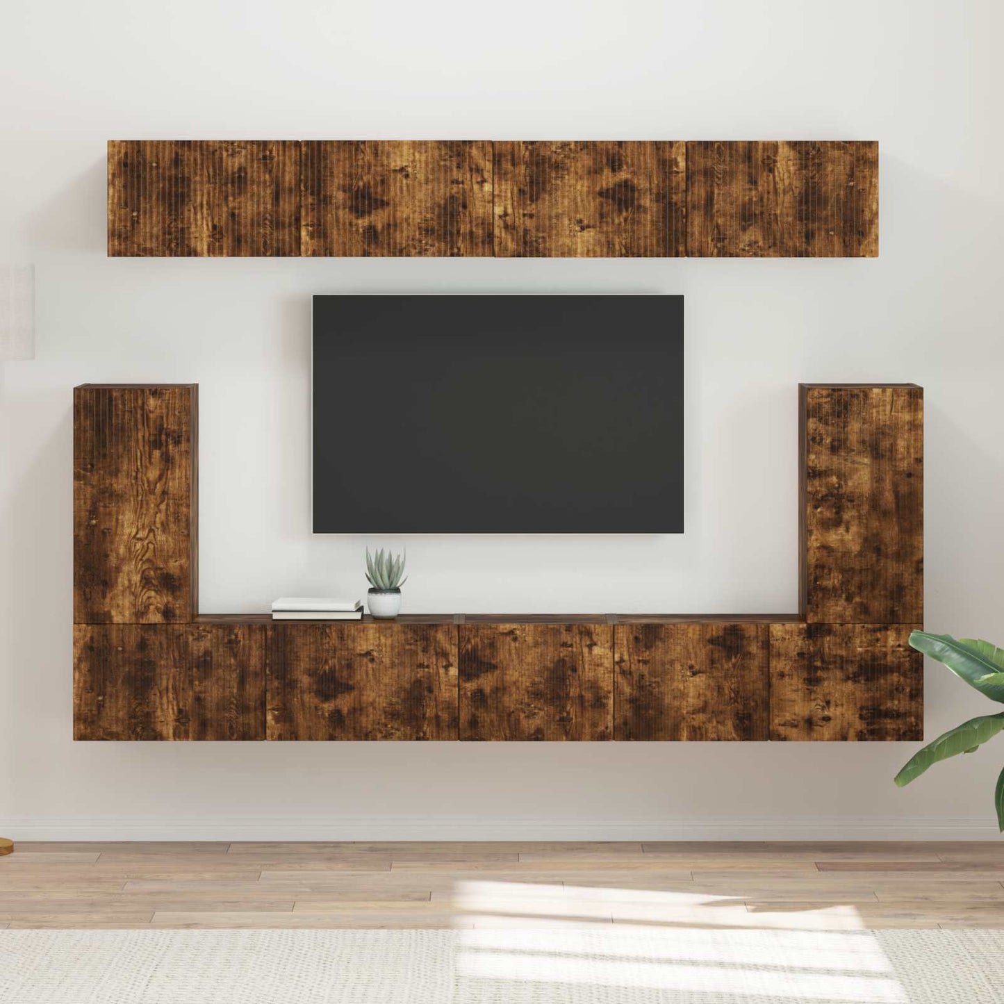Tv-meubelset Wandgemonteerd 5 pcs Gerookt eiken Bewerkt hout is nu te koop bij PeponiXL, paradijselijk wonen!