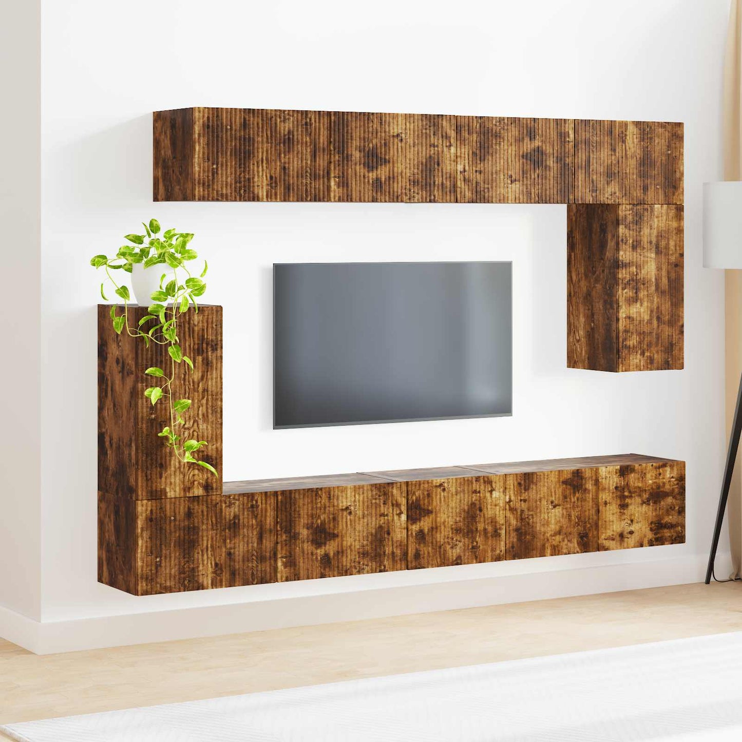 Tv-meubelset Wandgemonteerd 5 pcs Gerookt eiken Bewerkt hout is nu te koop bij PeponiXL, paradijselijk wonen!