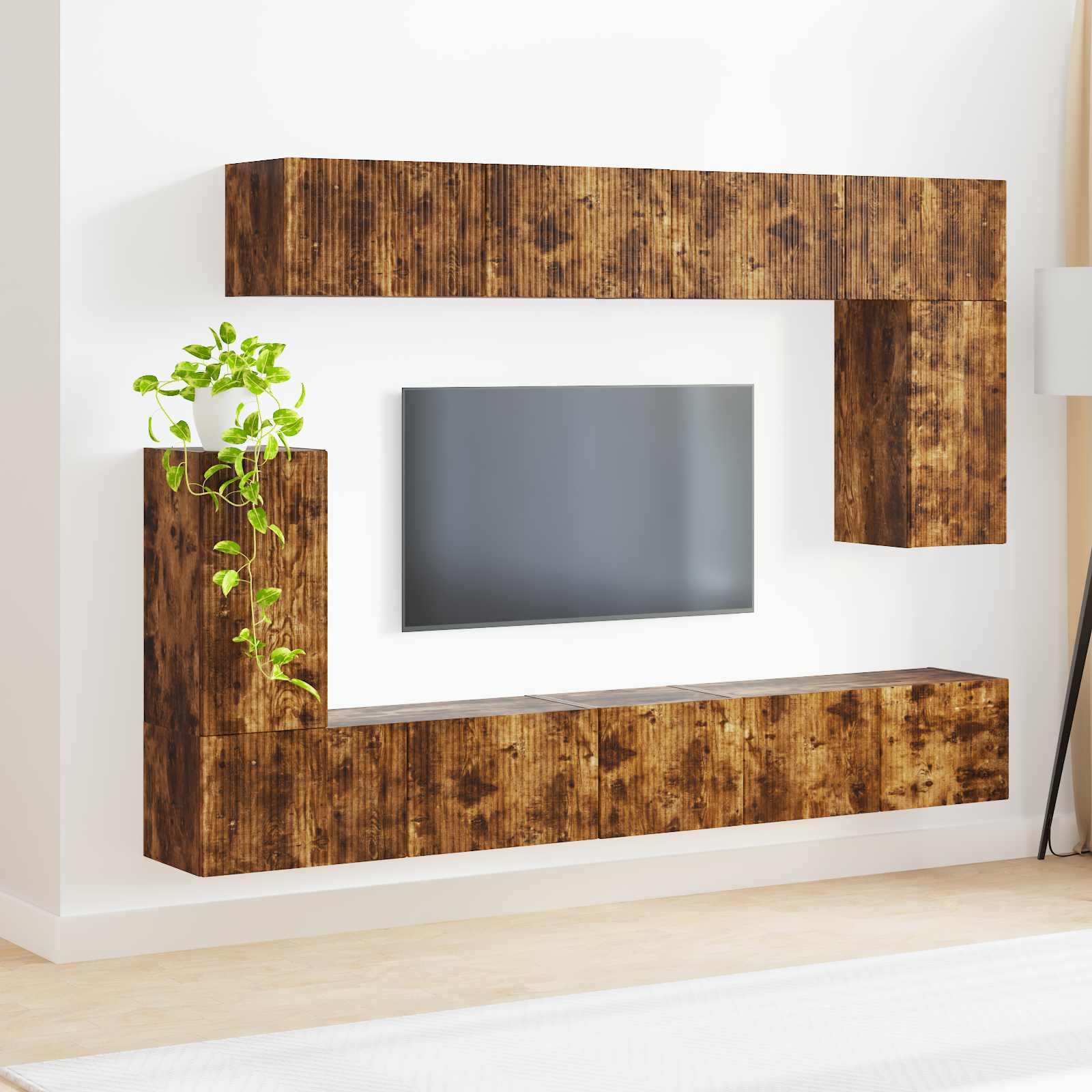 Tv-meubelset Wandgemonteerd 5 pcs Gerookt eiken Bewerkt hout is nu te koop bij PeponiXL, paradijselijk wonen!