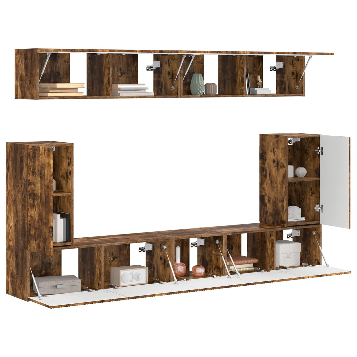 Tv-meubelset Wandgemonteerd 5 pcs Gerookt eiken Bewerkt hout is nu te koop bij PeponiXL, paradijselijk wonen!