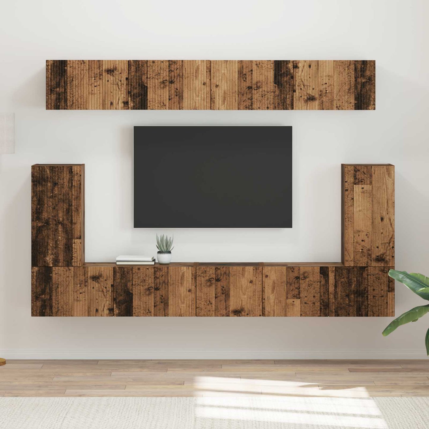 Tv-meubelset Wandgemonteerd 5 pcs Oudhout Bewerkt hout is nu te koop bij PeponiXL, paradijselijk wonen!