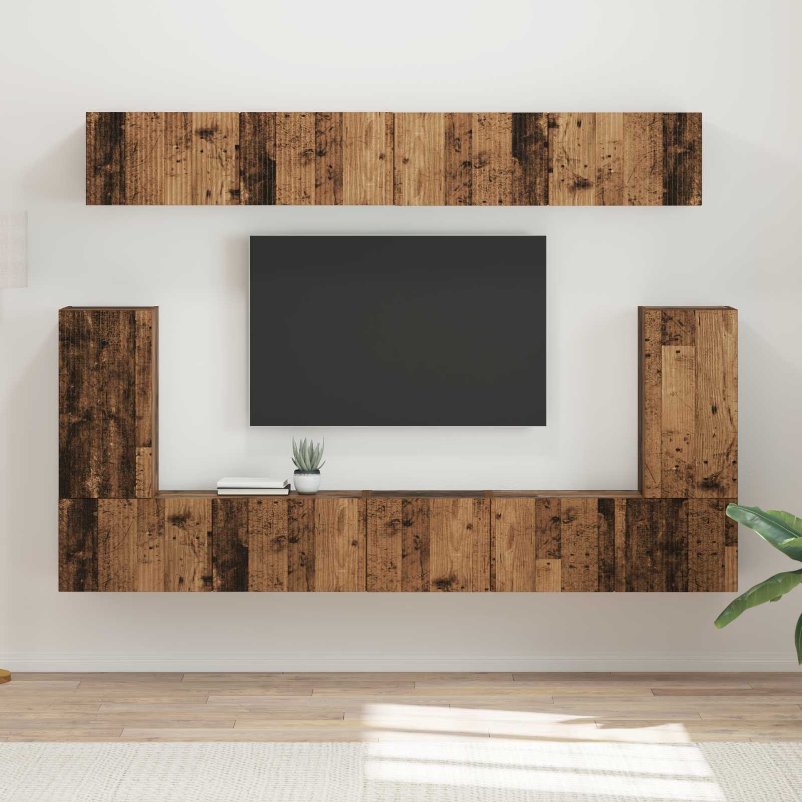 Tv-meubelset Wandgemonteerd 5 pcs Oudhout Bewerkt hout is nu te koop bij PeponiXL, paradijselijk wonen!