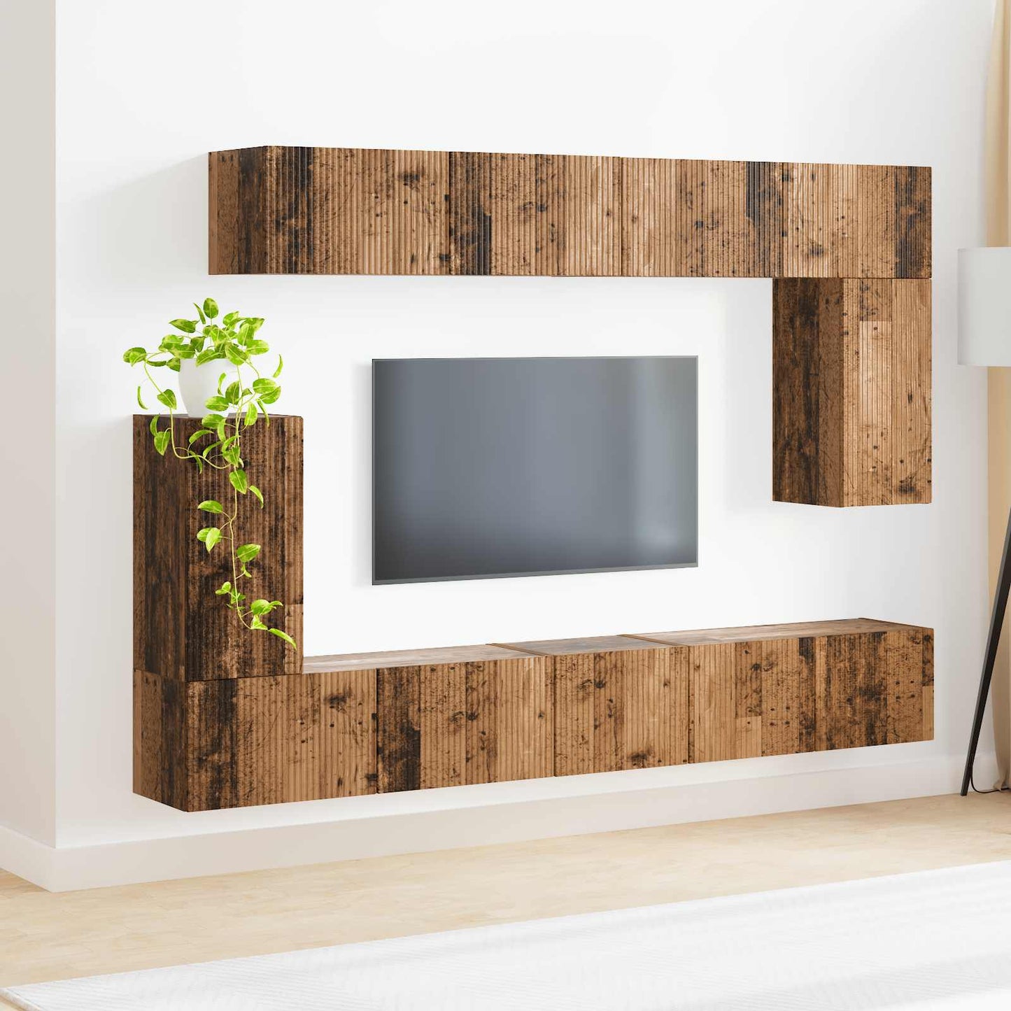 Tv-meubelset Wandgemonteerd 5 pcs Oudhout Bewerkt hout is nu te koop bij PeponiXL, paradijselijk wonen!