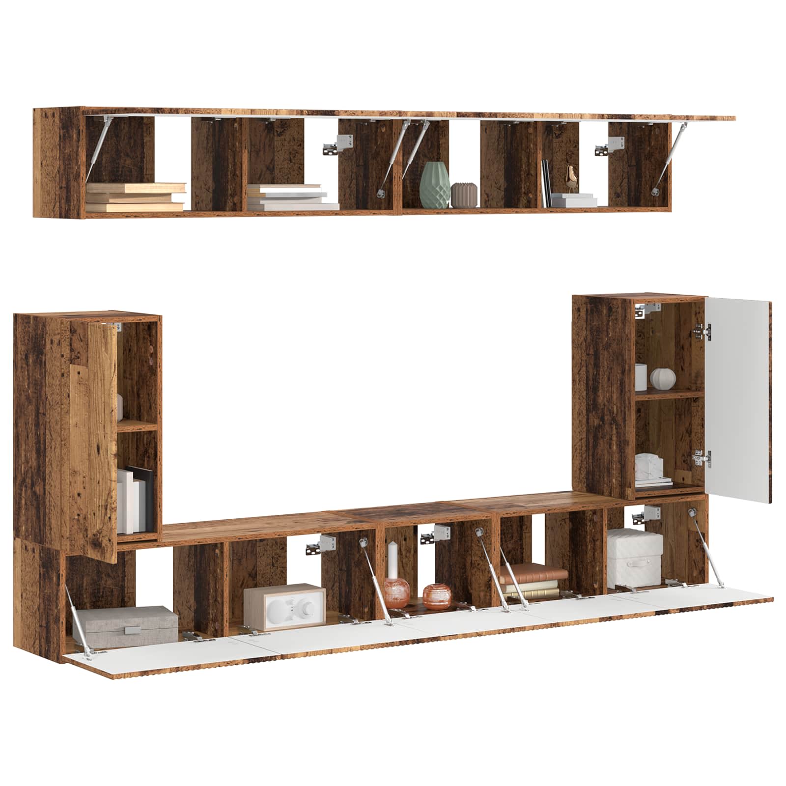 Tv-meubelset Wandgemonteerd 5 pcs Oudhout Bewerkt hout is nu te koop bij PeponiXL, paradijselijk wonen!