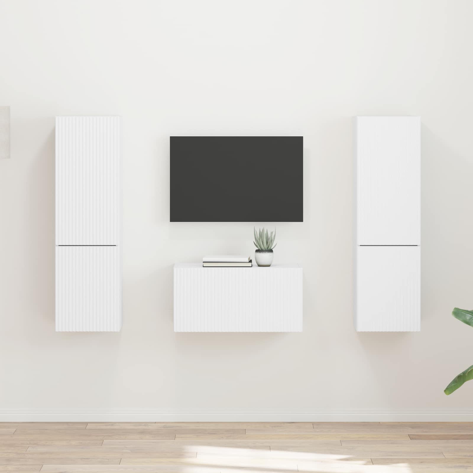 Tv-meubelset 5 pcs Wit Bewerkt hout is nu te koop bij PeponiXL, paradijselijk wonen!