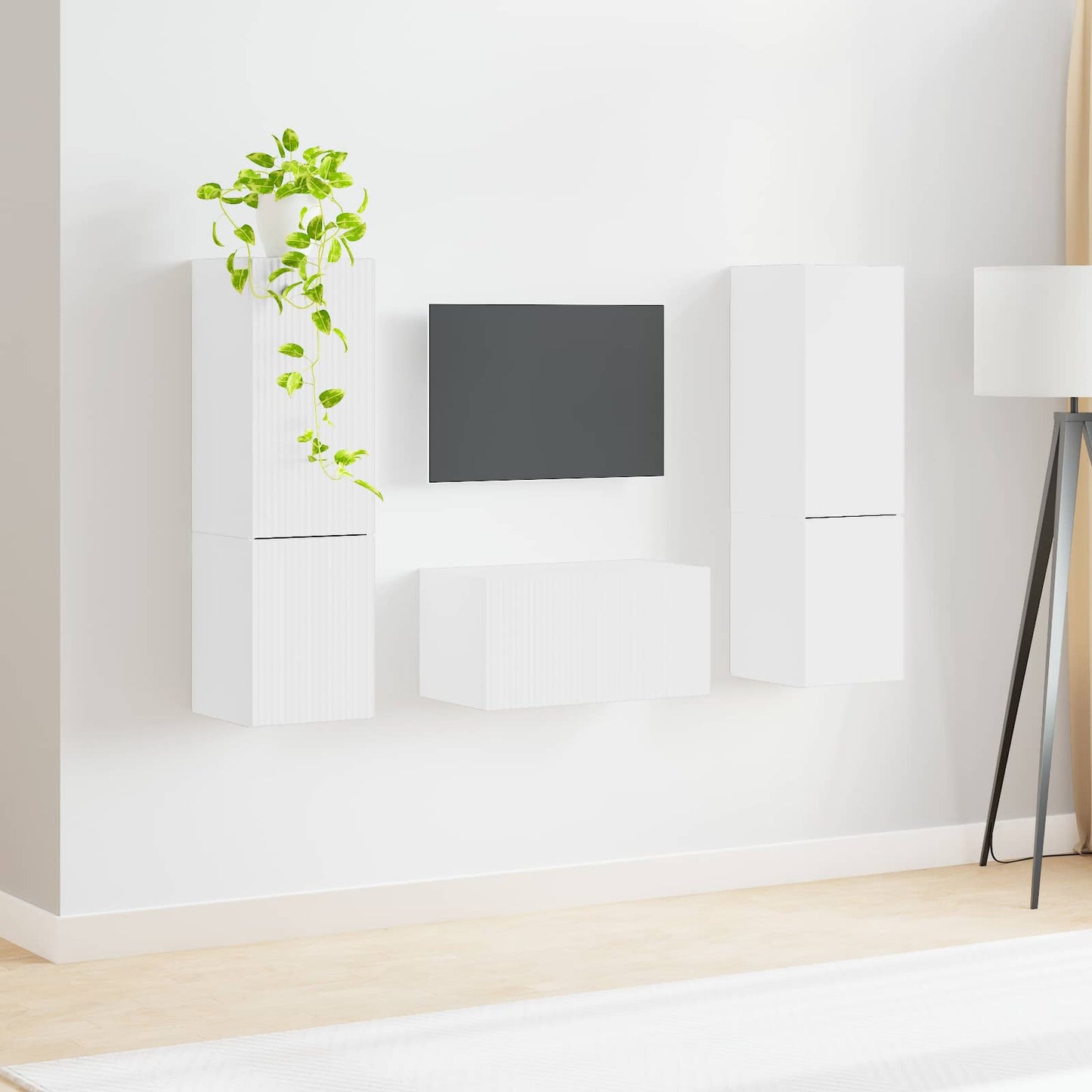 Tv-meubelset 5 pcs Wit Bewerkt hout is nu te koop bij PeponiXL, paradijselijk wonen!