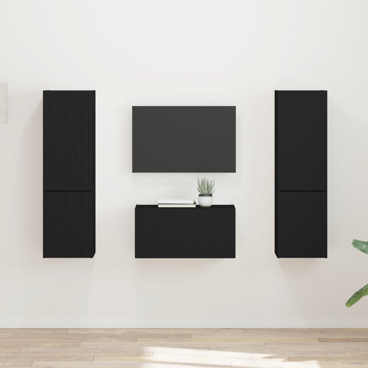 Tv-meubelset 5 pcs Zwart Bewerkt hout is nu te koop bij PeponiXL, paradijselijk wonen!
