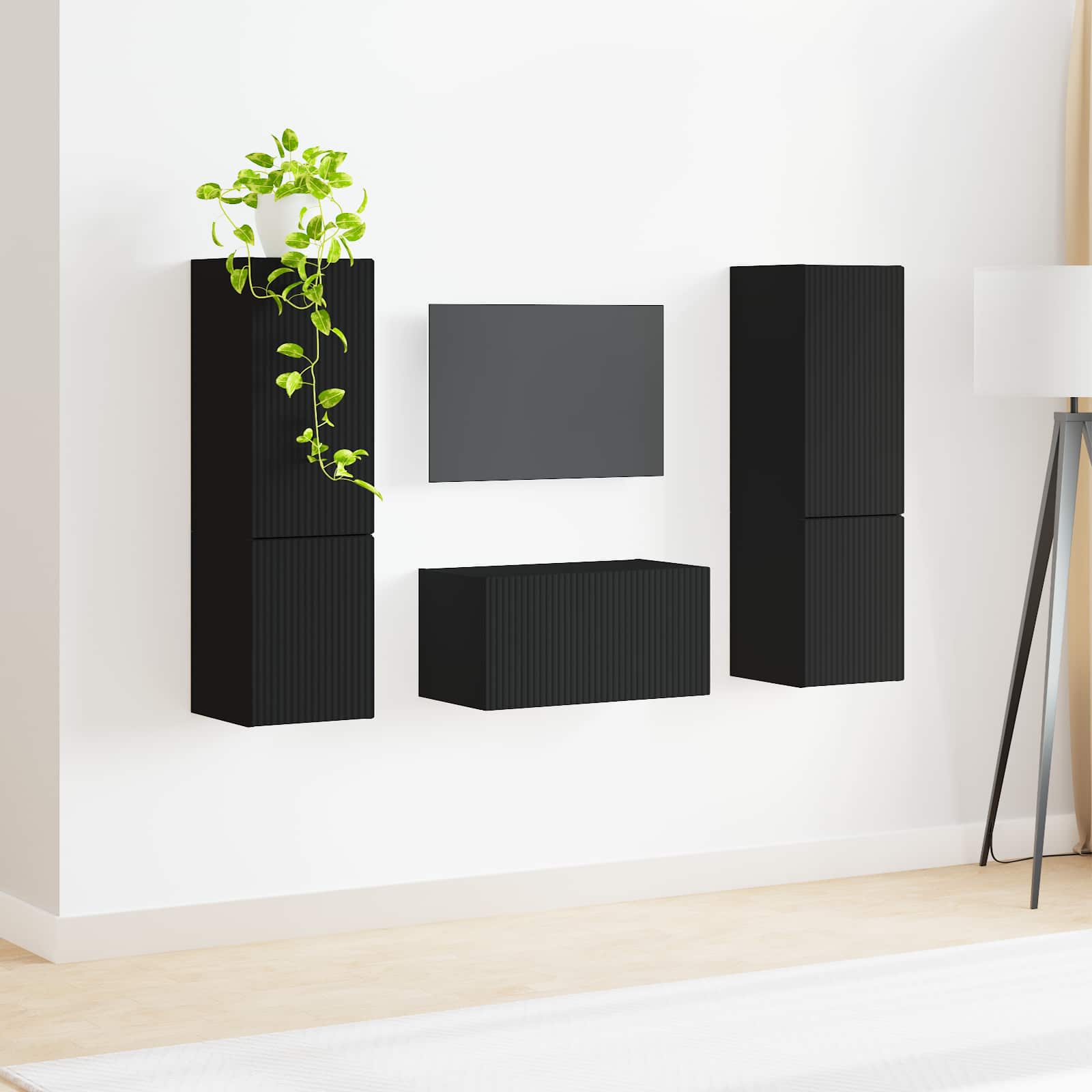 Tv-meubelset 5 pcs Zwart Bewerkt hout is nu te koop bij PeponiXL, paradijselijk wonen!