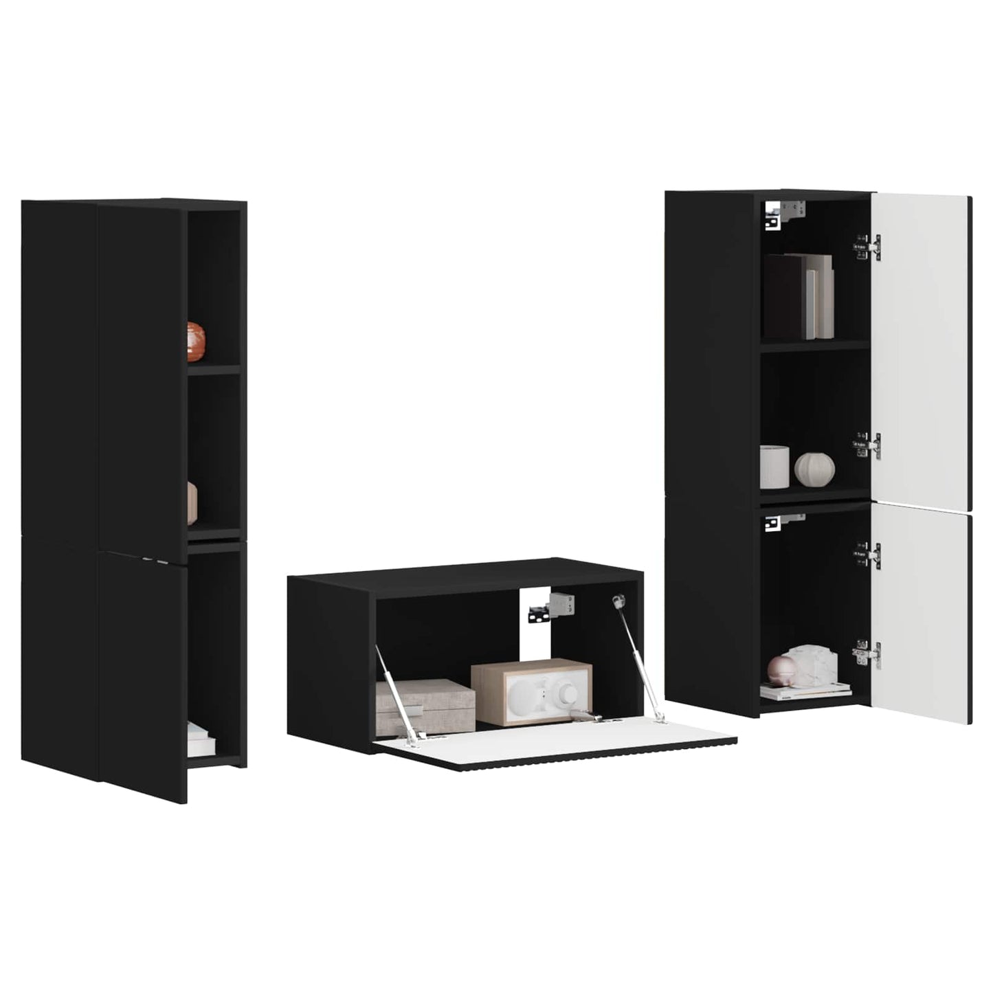 Tv-meubelset 5 pcs Zwart Bewerkt hout is nu te koop bij PeponiXL, paradijselijk wonen!