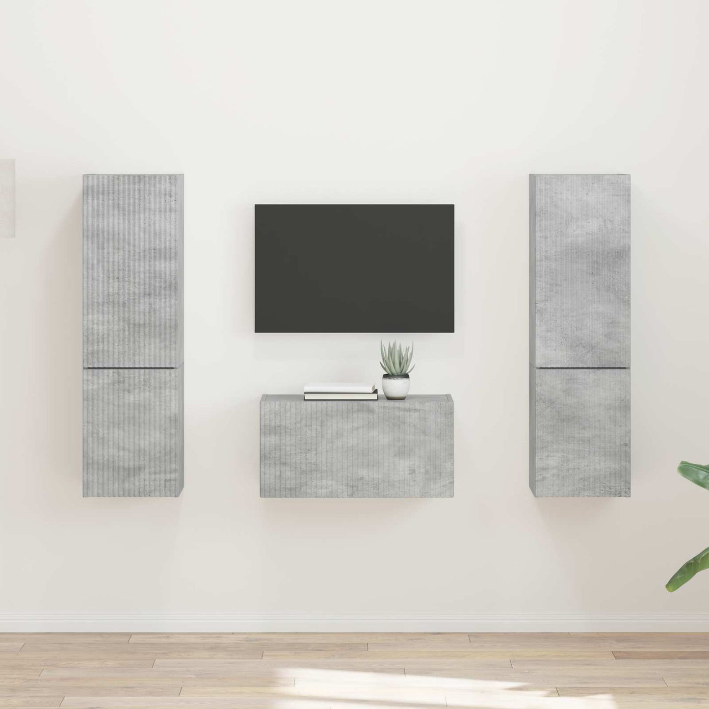 Tv-meubelset 5 pcs Beton Grijs Bewerkt hout is nu te koop bij PeponiXL, paradijselijk wonen!