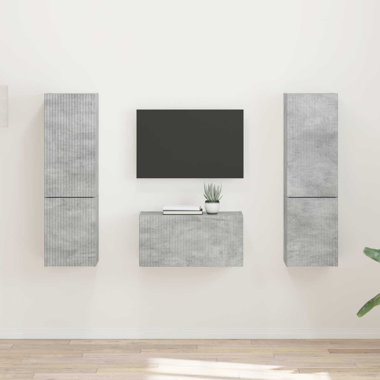 Tv-meubelset 5 pcs Beton Grijs Bewerkt hout is nu te koop bij PeponiXL, paradijselijk wonen!