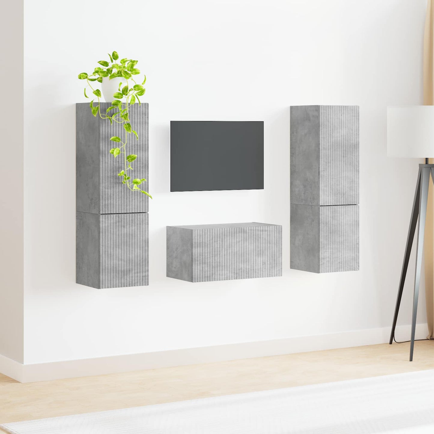 Tv-meubelset 5 pcs Beton Grijs Bewerkt hout is nu te koop bij PeponiXL, paradijselijk wonen!
