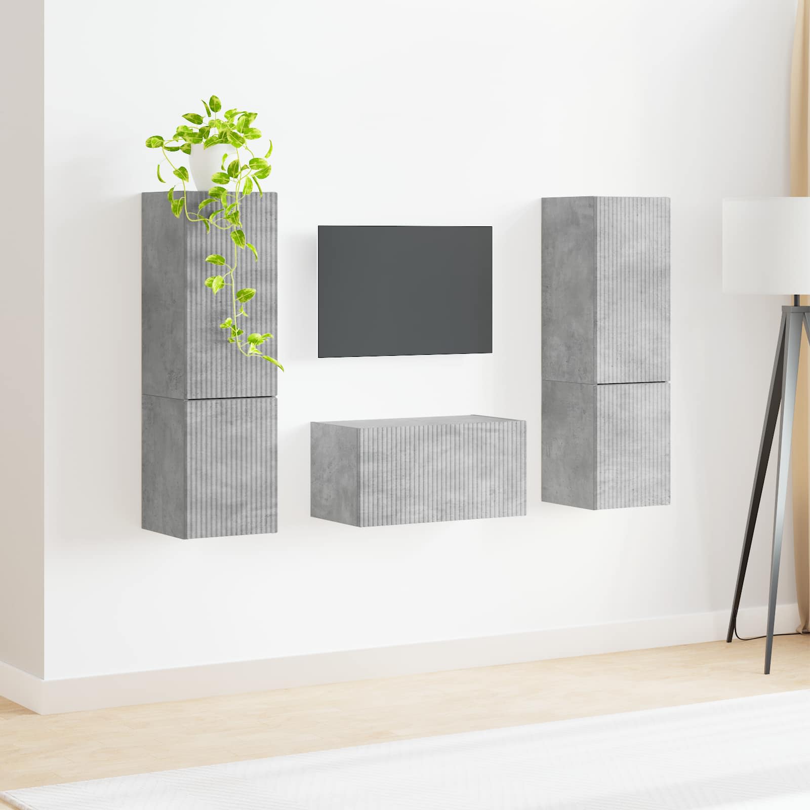 Tv-meubelset 5 pcs Beton Grijs Bewerkt hout is nu te koop bij PeponiXL, paradijselijk wonen!
