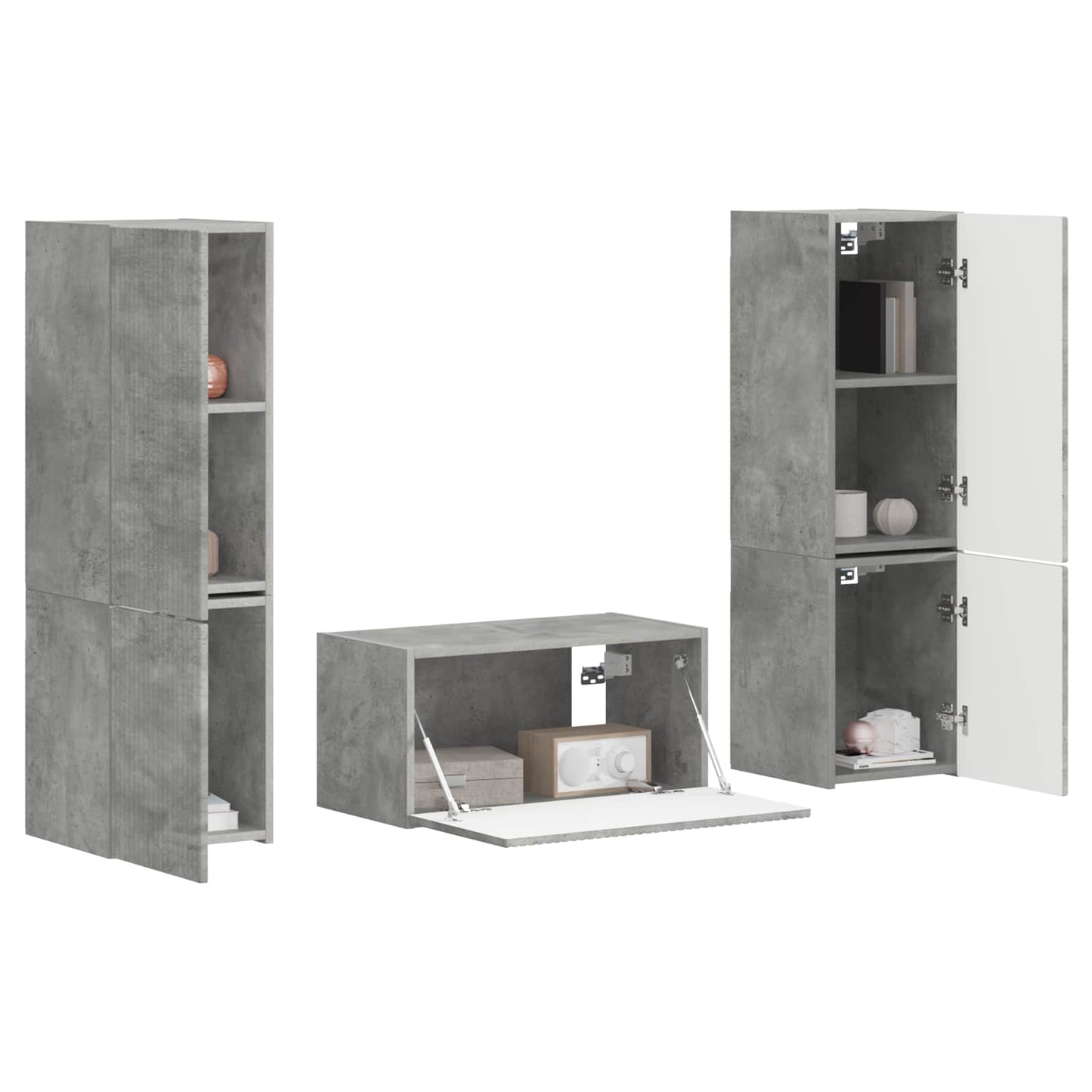 Tv-meubelset 5 pcs Beton Grijs Bewerkt hout is nu te koop bij PeponiXL, paradijselijk wonen!