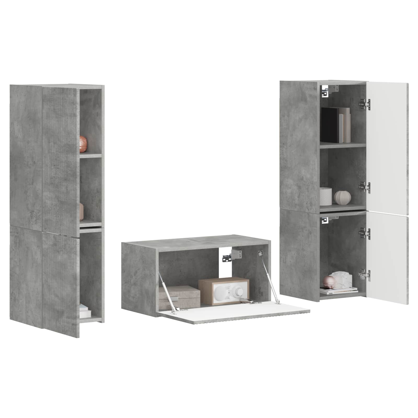 Tv-meubelset 5 pcs Beton Grijs Bewerkt hout is nu te koop bij PeponiXL, paradijselijk wonen!
