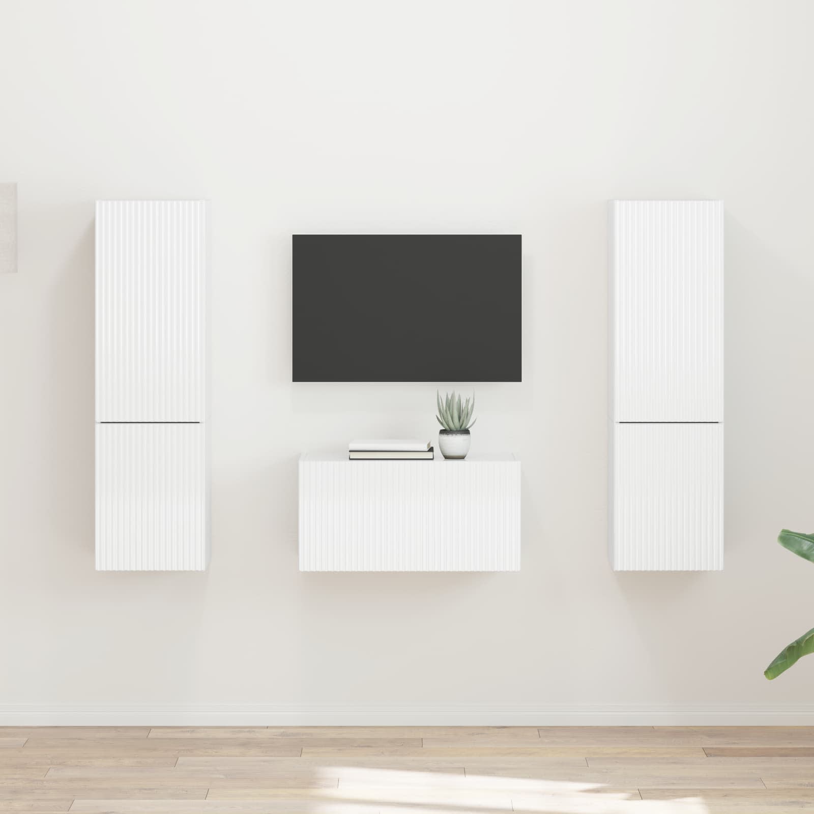 Tv-meubelset 5 pcs Hoogglans wit Bewerkt hout is nu te koop bij PeponiXL, paradijselijk wonen!