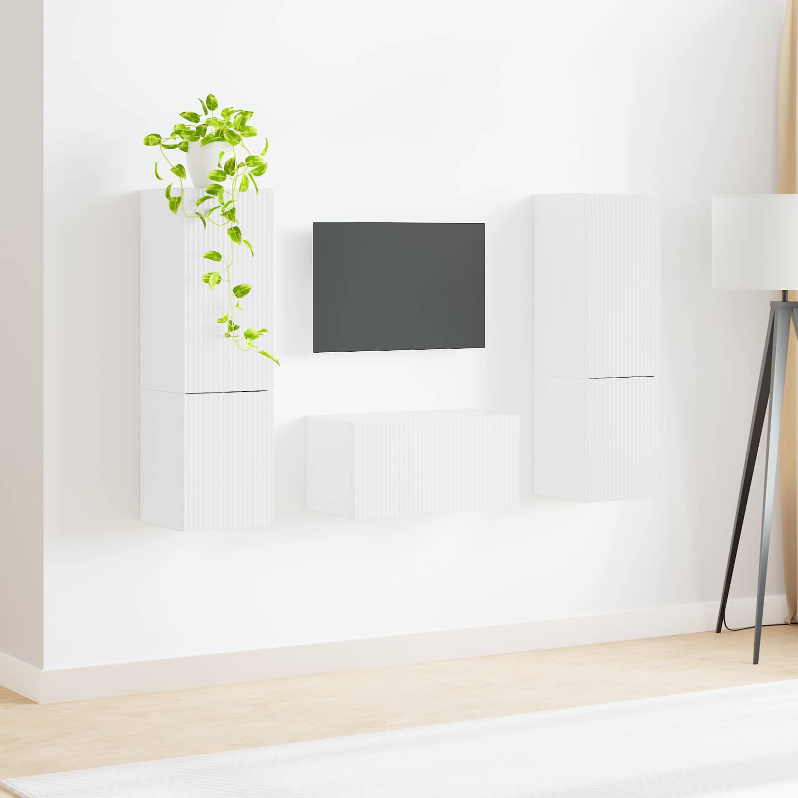 Tv-meubelset 5 pcs Hoogglans wit Bewerkt hout is nu te koop bij PeponiXL, paradijselijk wonen!