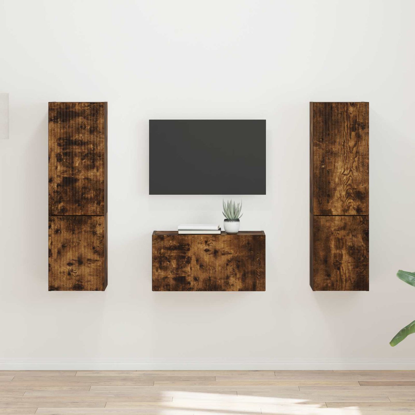 Tv-meubelset 5 pcs Gerookt eiken Bewerkt hout is nu te koop bij PeponiXL, paradijselijk wonen!