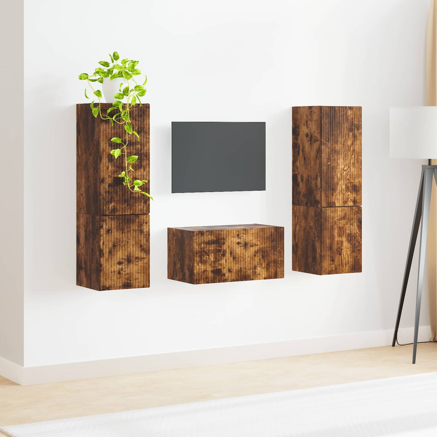 Tv-meubelset 5 pcs Gerookt eiken Bewerkt hout is nu te koop bij PeponiXL, paradijselijk wonen!