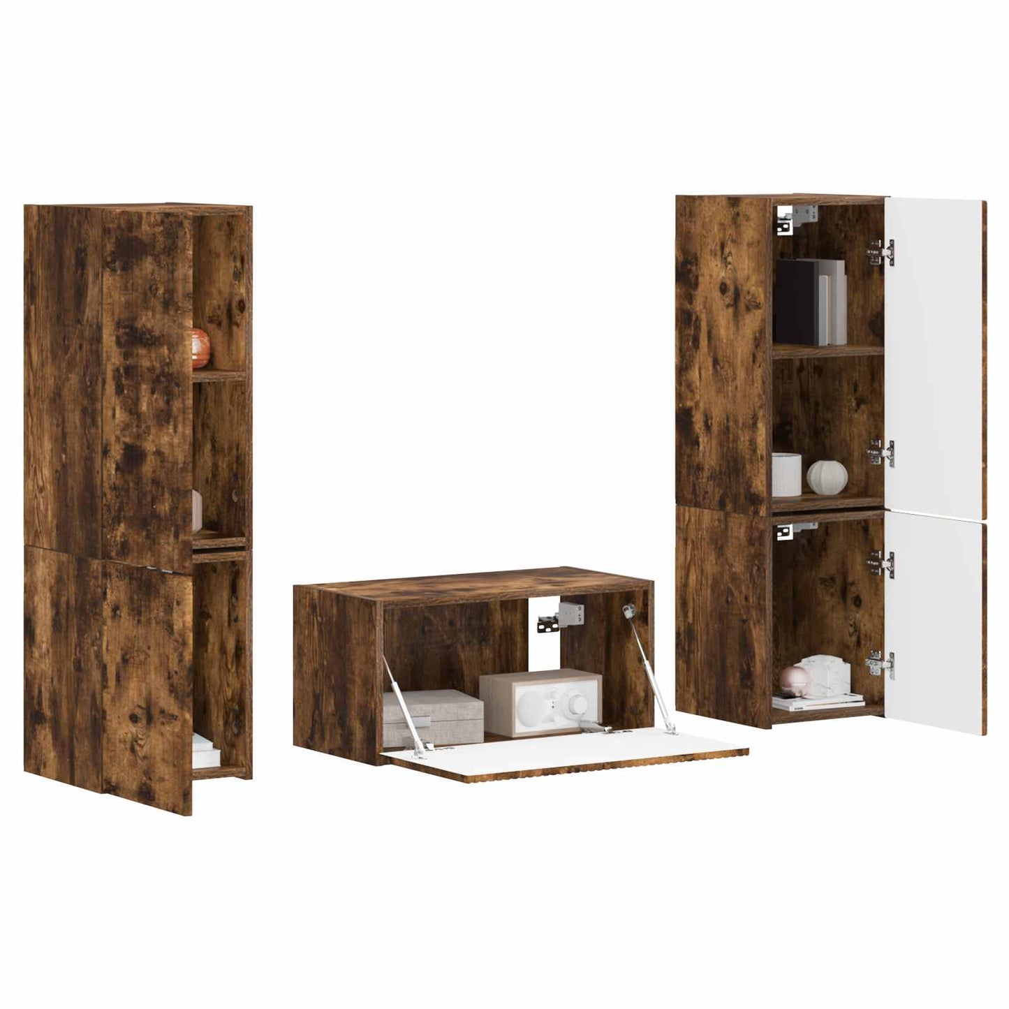 Tv-meubelset 5 pcs Gerookt eiken Bewerkt hout is nu te koop bij PeponiXL, paradijselijk wonen!
