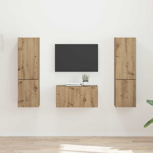 Tv-meubelset 5 pcs Artisan Eiken Bewerkt hout is nu te koop bij PeponiXL, paradijselijk wonen!