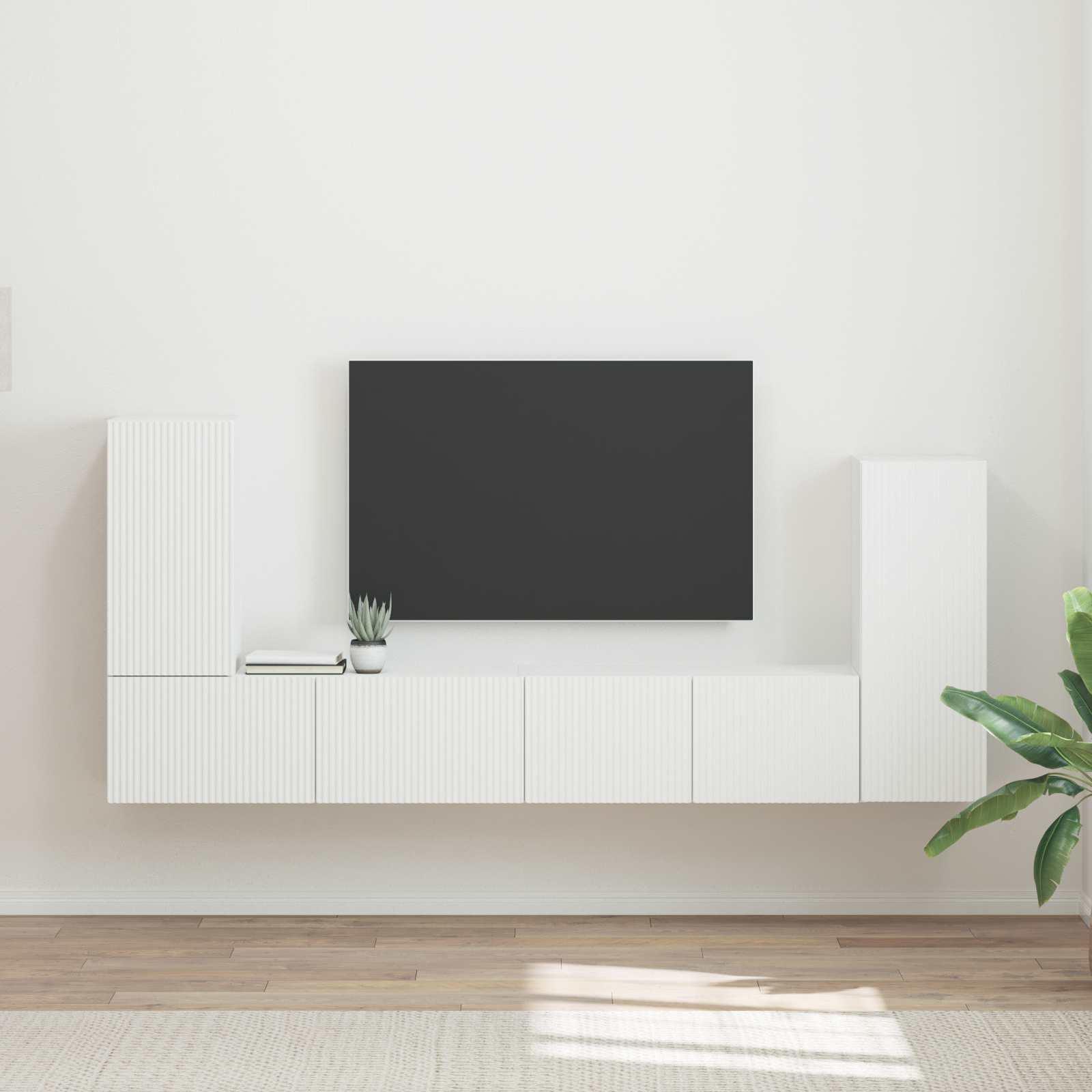 Tv-meubelset 4 pcs Wit Bewerkt hout is nu te koop bij PeponiXL, paradijselijk wonen!