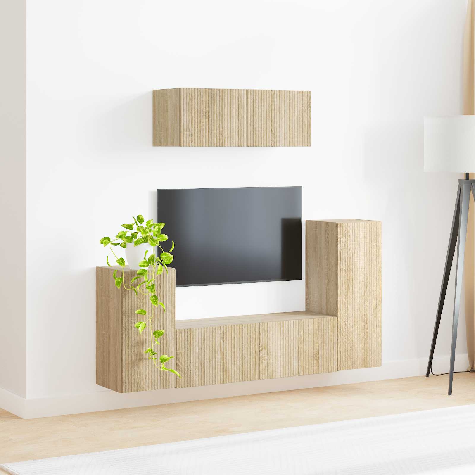Tv-meubelset 4 pcs Sonoma Eiken Bewerkt hout is nu te koop bij PeponiXL, paradijselijk wonen!