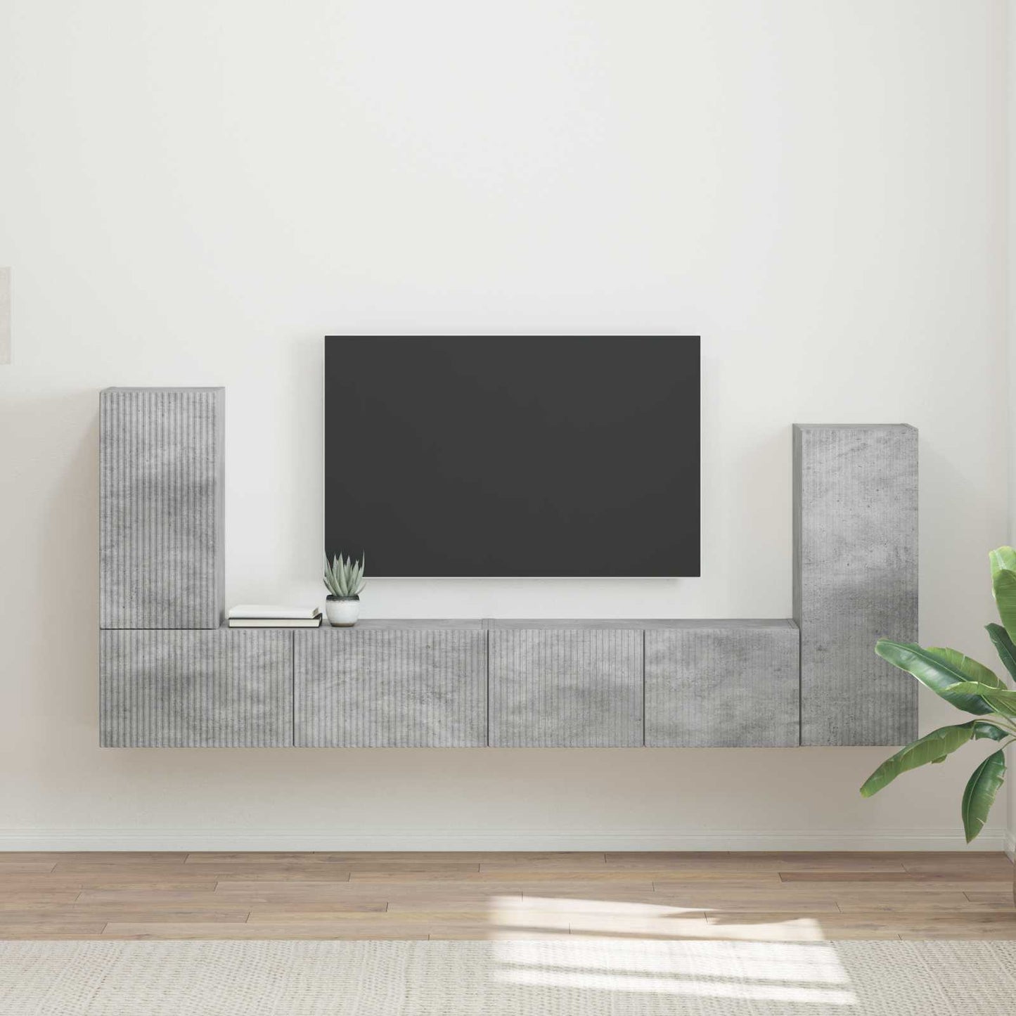 Tv-meubelset 4 pcs Beton Grijs Bewerkt hout is nu te koop bij PeponiXL, paradijselijk wonen!