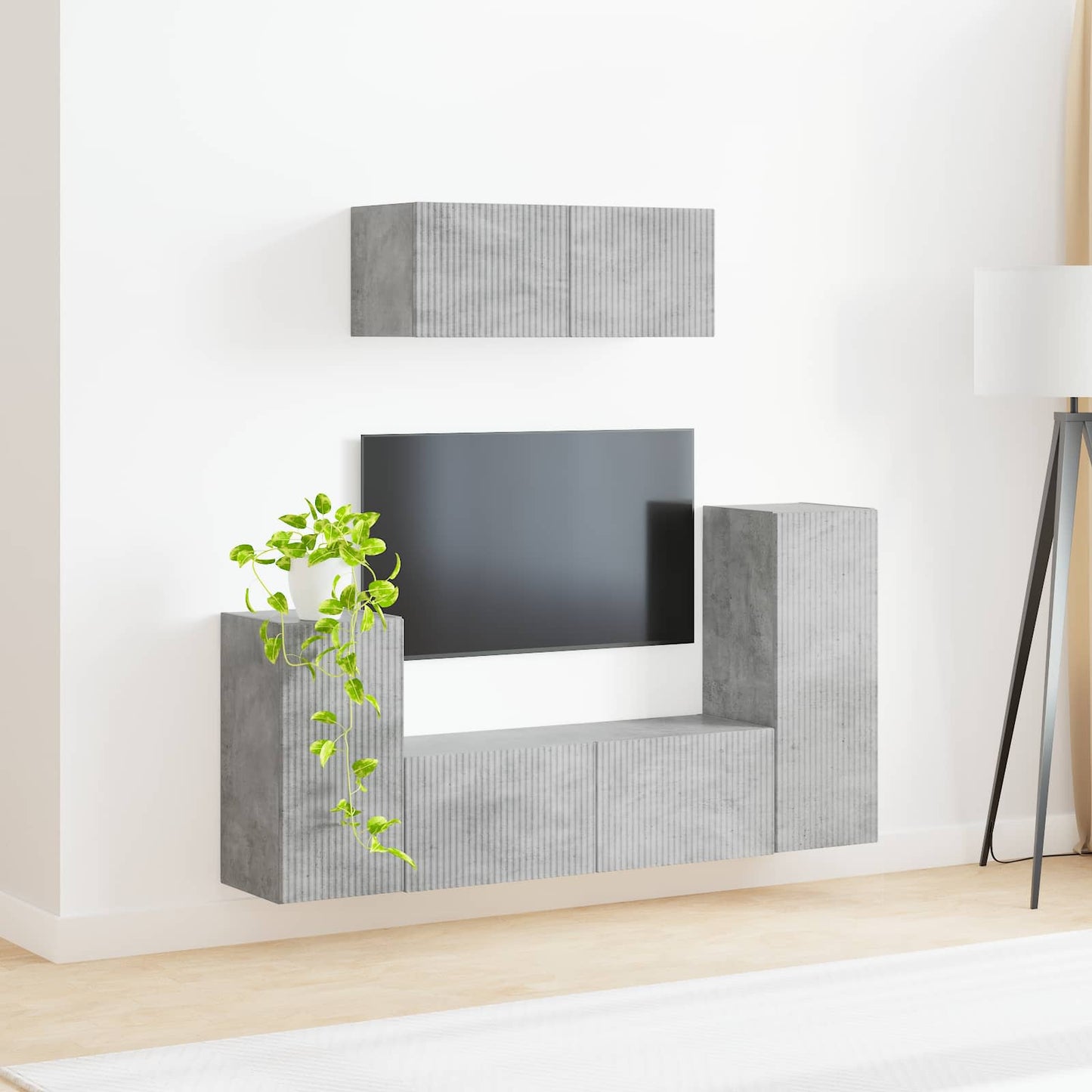 Tv-meubelset 4 pcs Beton Grijs Bewerkt hout is nu te koop bij PeponiXL, paradijselijk wonen!